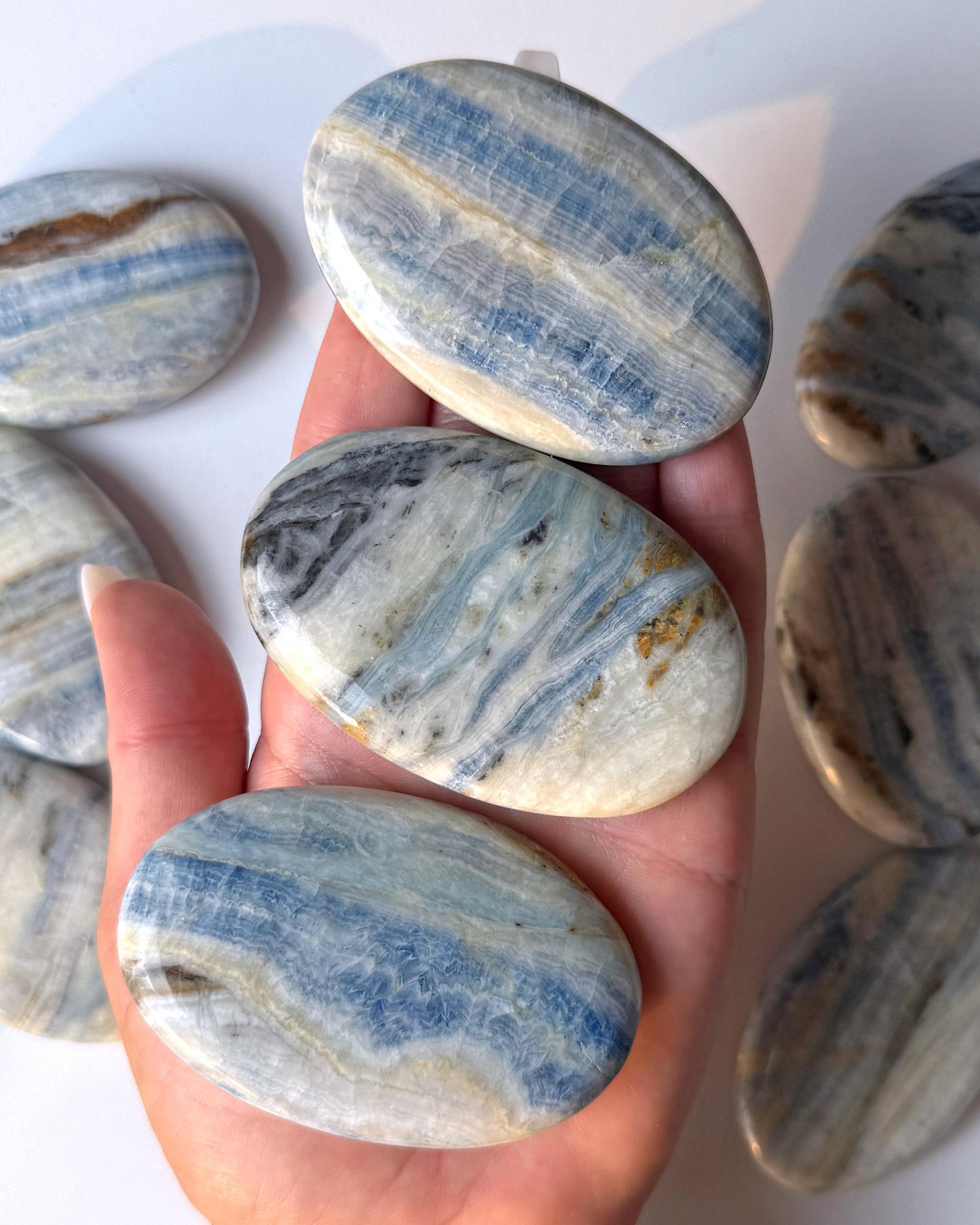 Blue Scheelite Palm Stone