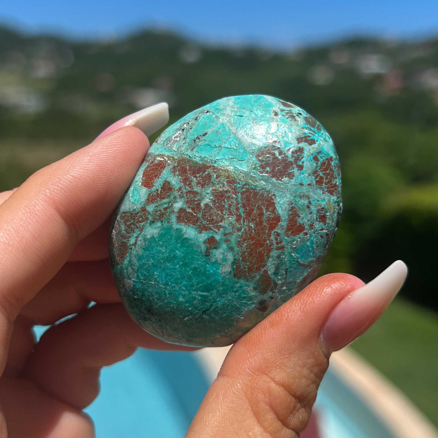 Blue Brown Chrysocolla Palm Stone