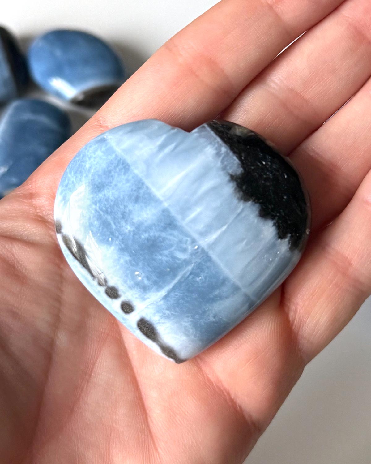Blue Opal Moss Agate Heart Carving