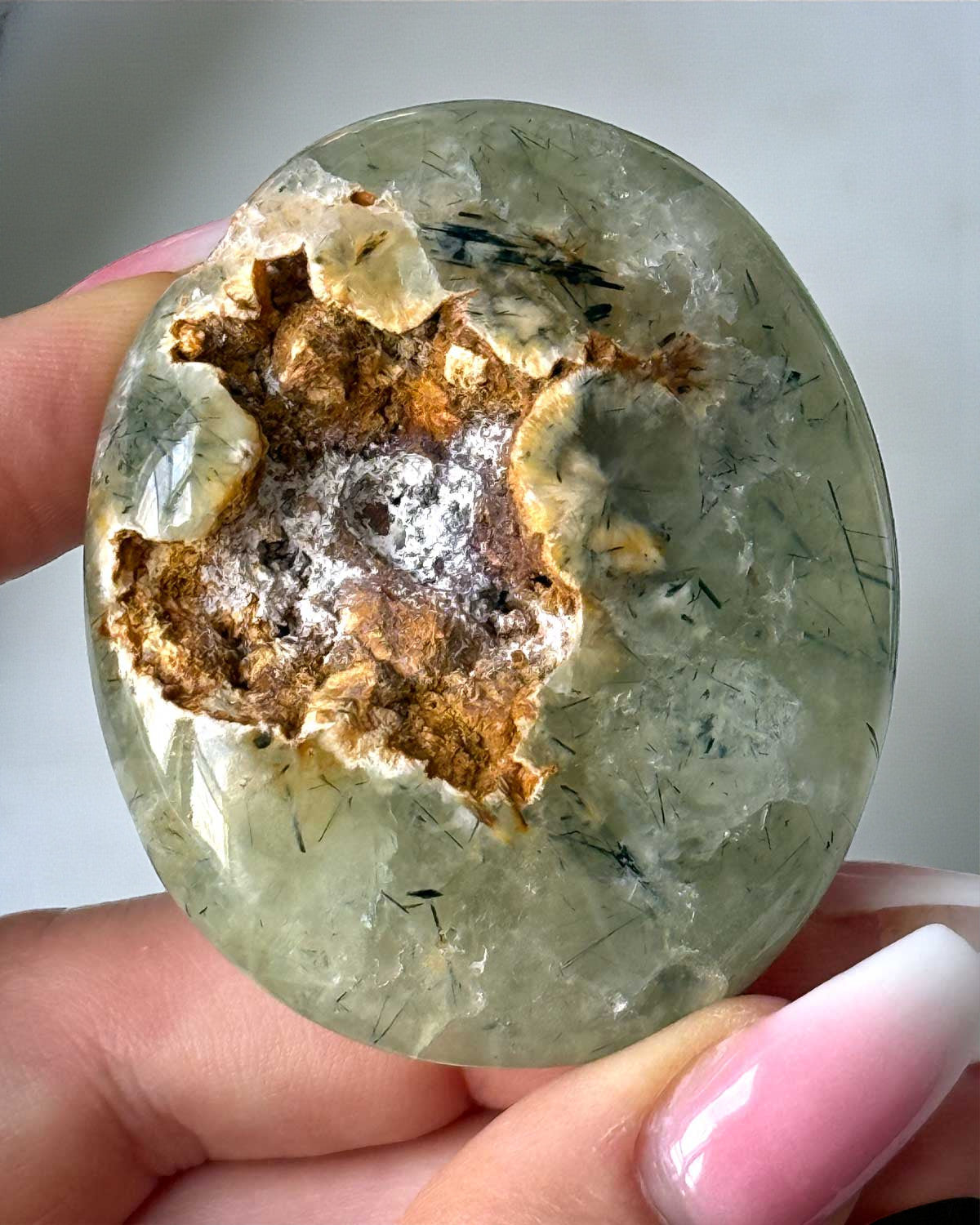 Druzy Prehnite Palm Stone
