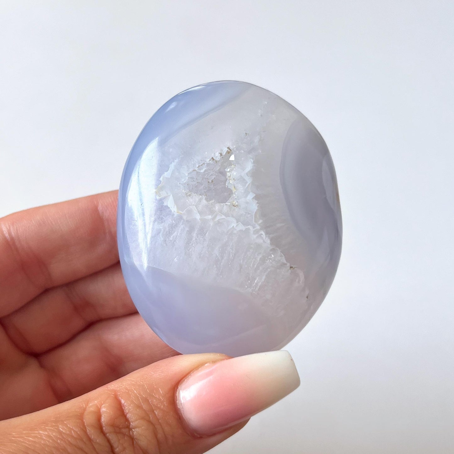 Druzy Blue Lace Agate Palm Stone