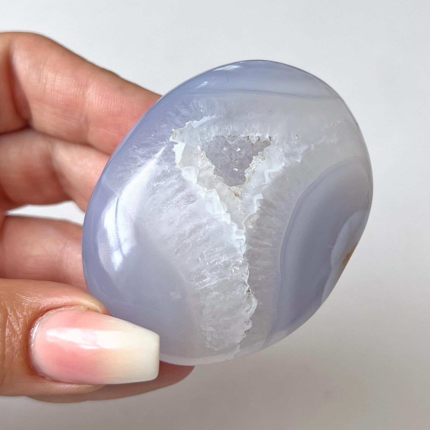 Druzy Blue Lace Agate Palm Stone