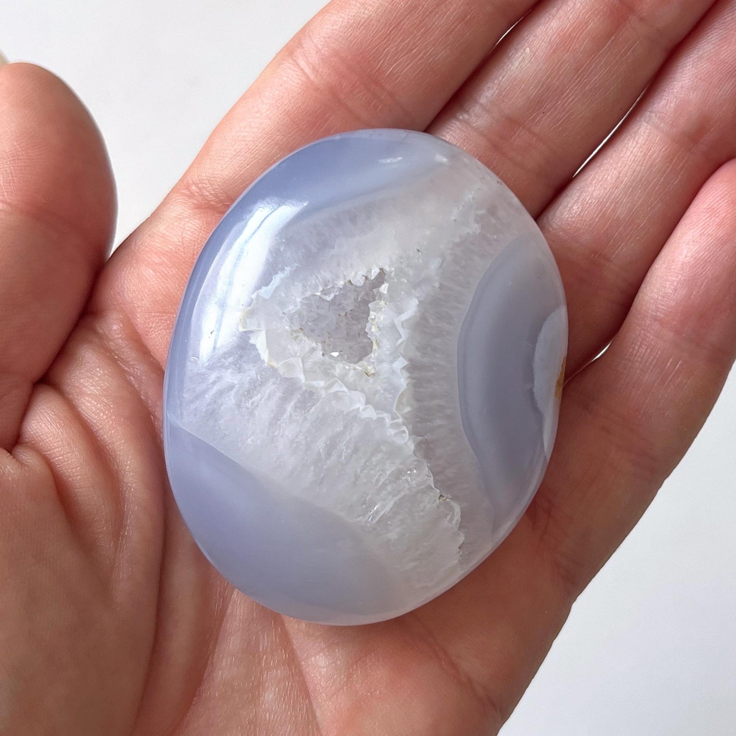 Druzy Blue Lace Agate Palm Stone