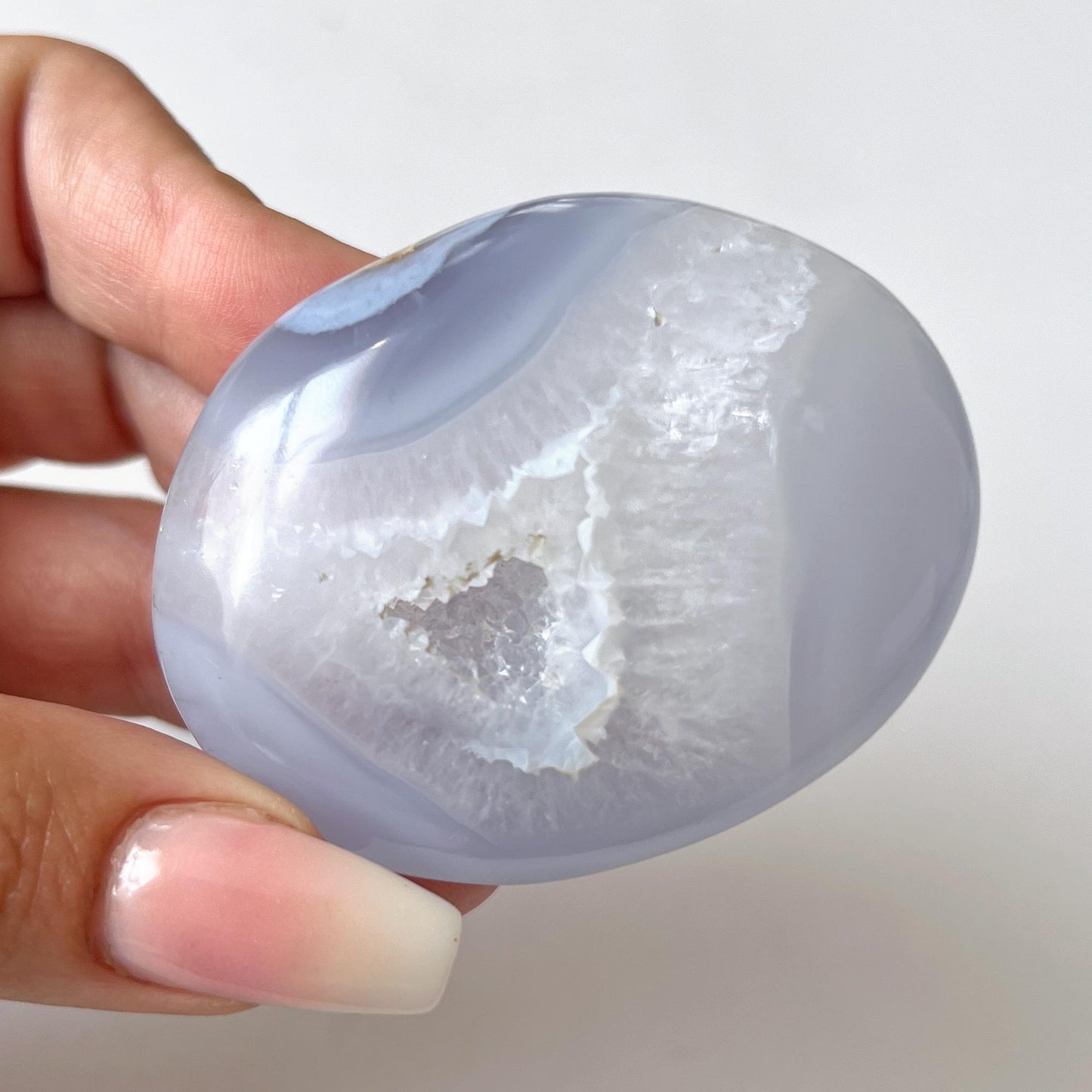 Druzy Blue Lace Agate Palm Stone