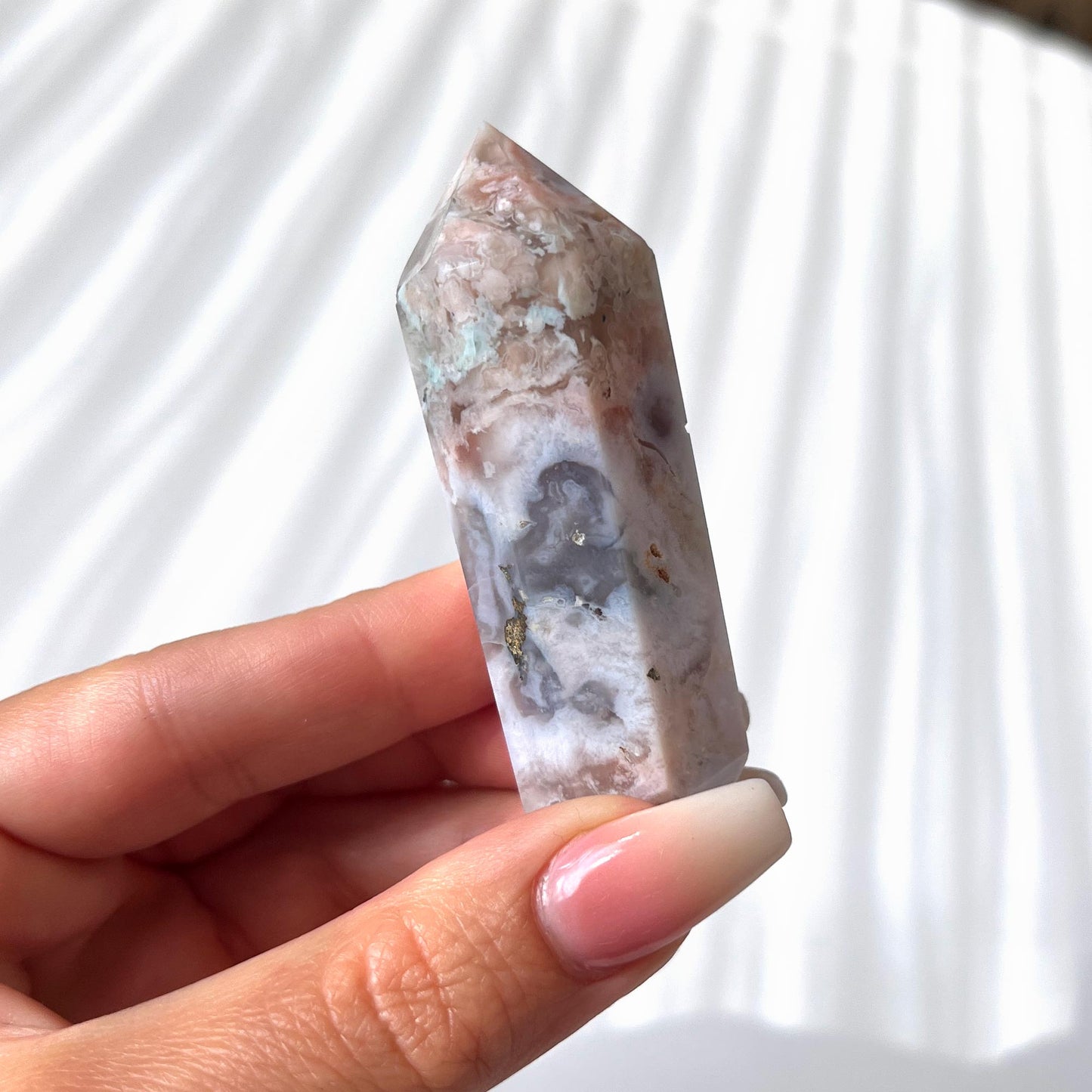 Flower Agate with Pyrite Double Terminated Wand