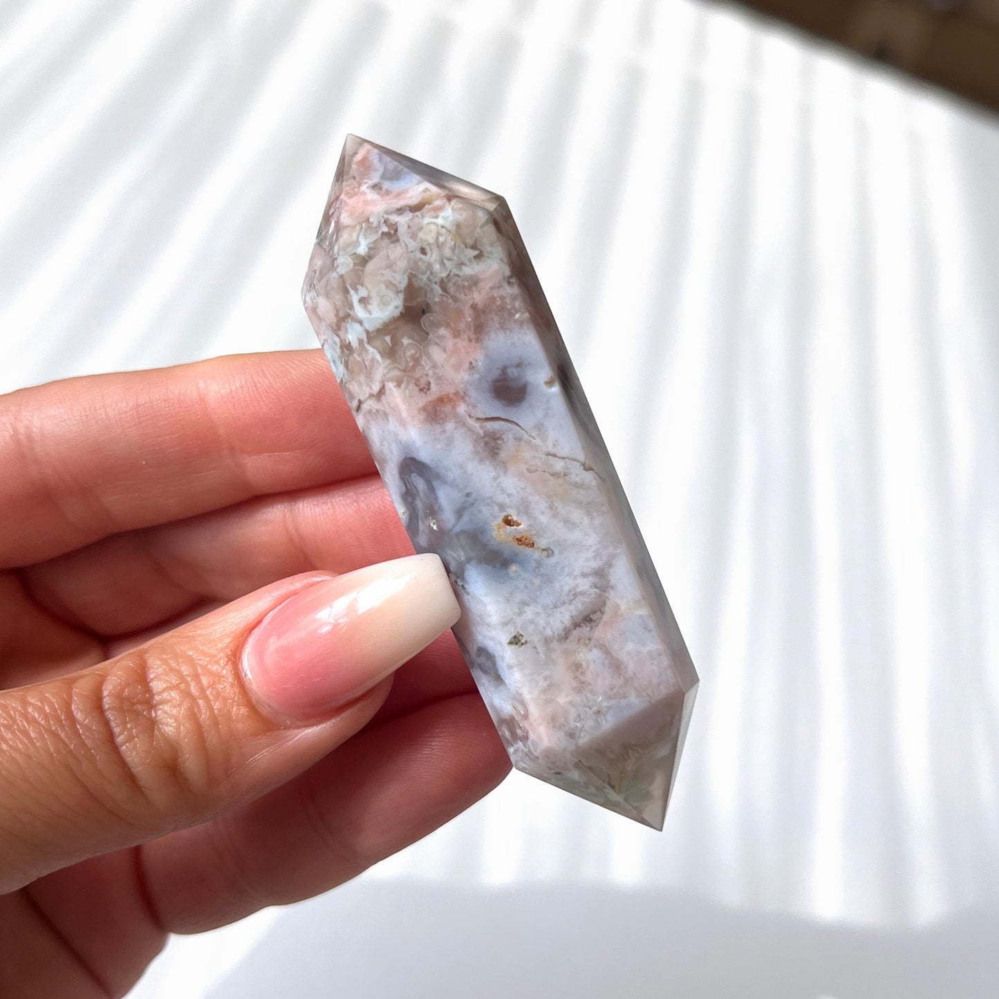 Flower Agate with Pyrite Double Terminated Wand