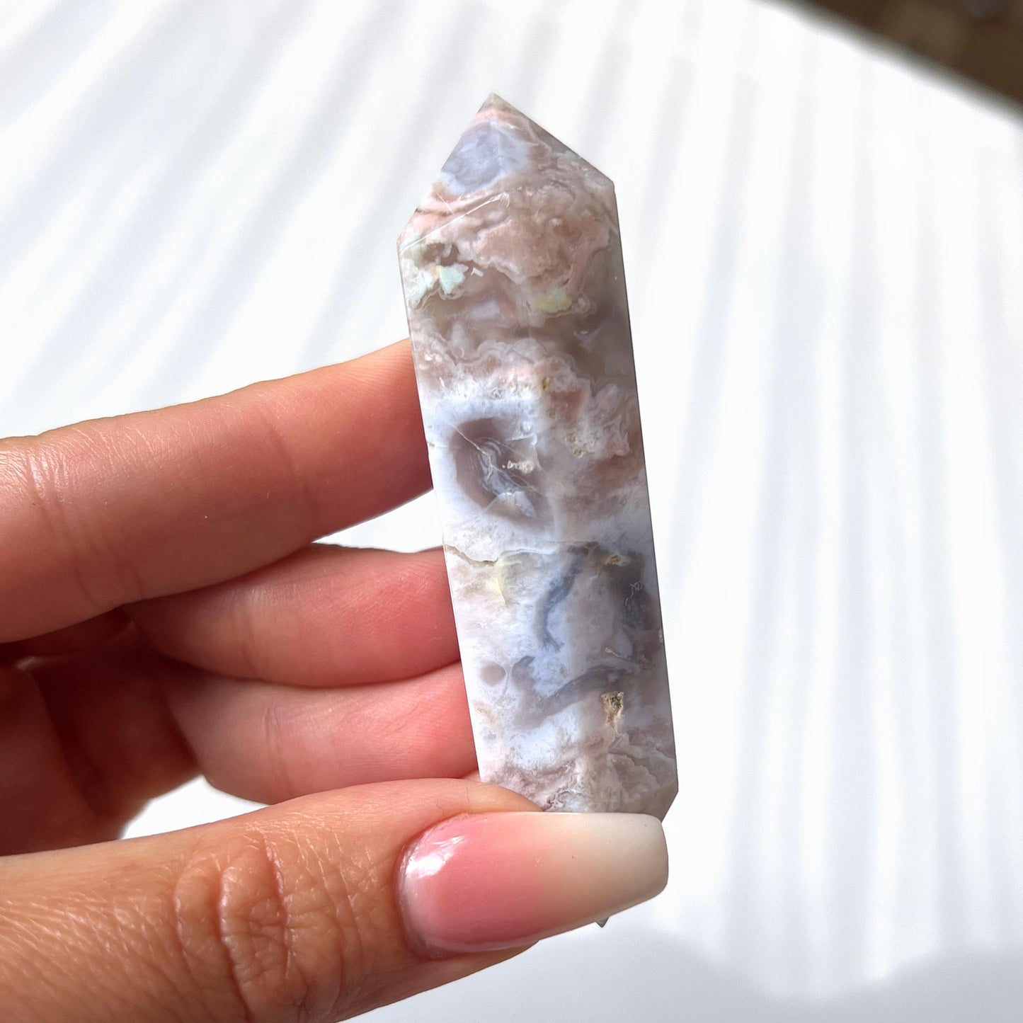Flower Agate with Pyrite Double Terminated Wand