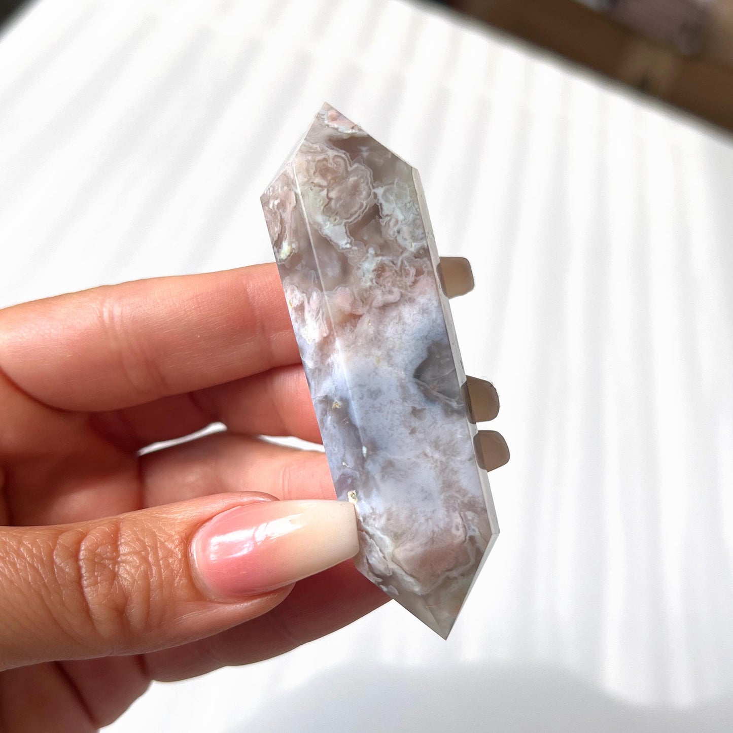 Flower Agate with Pyrite Double Terminated Wand