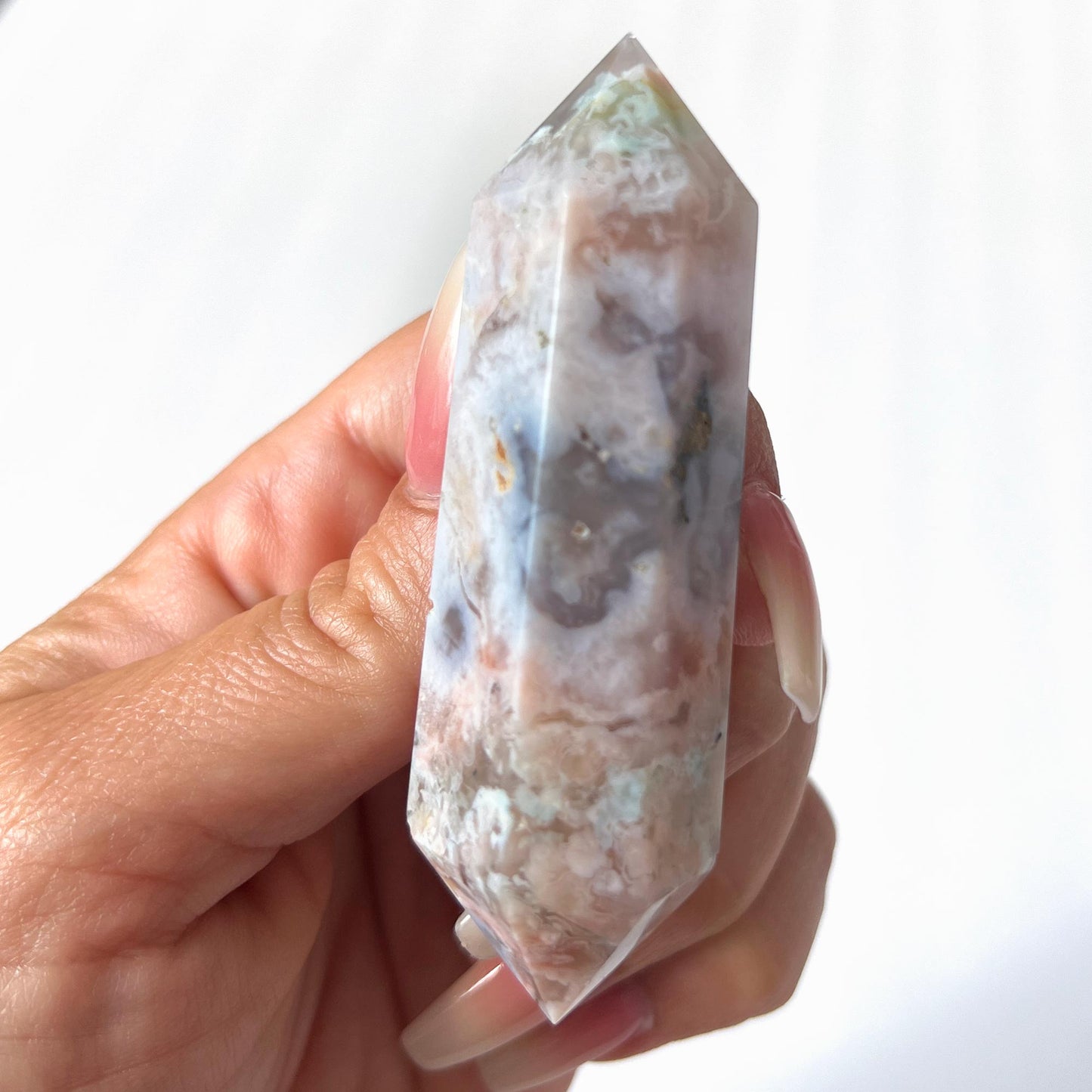 Flower Agate with Pyrite Double Terminated Wand