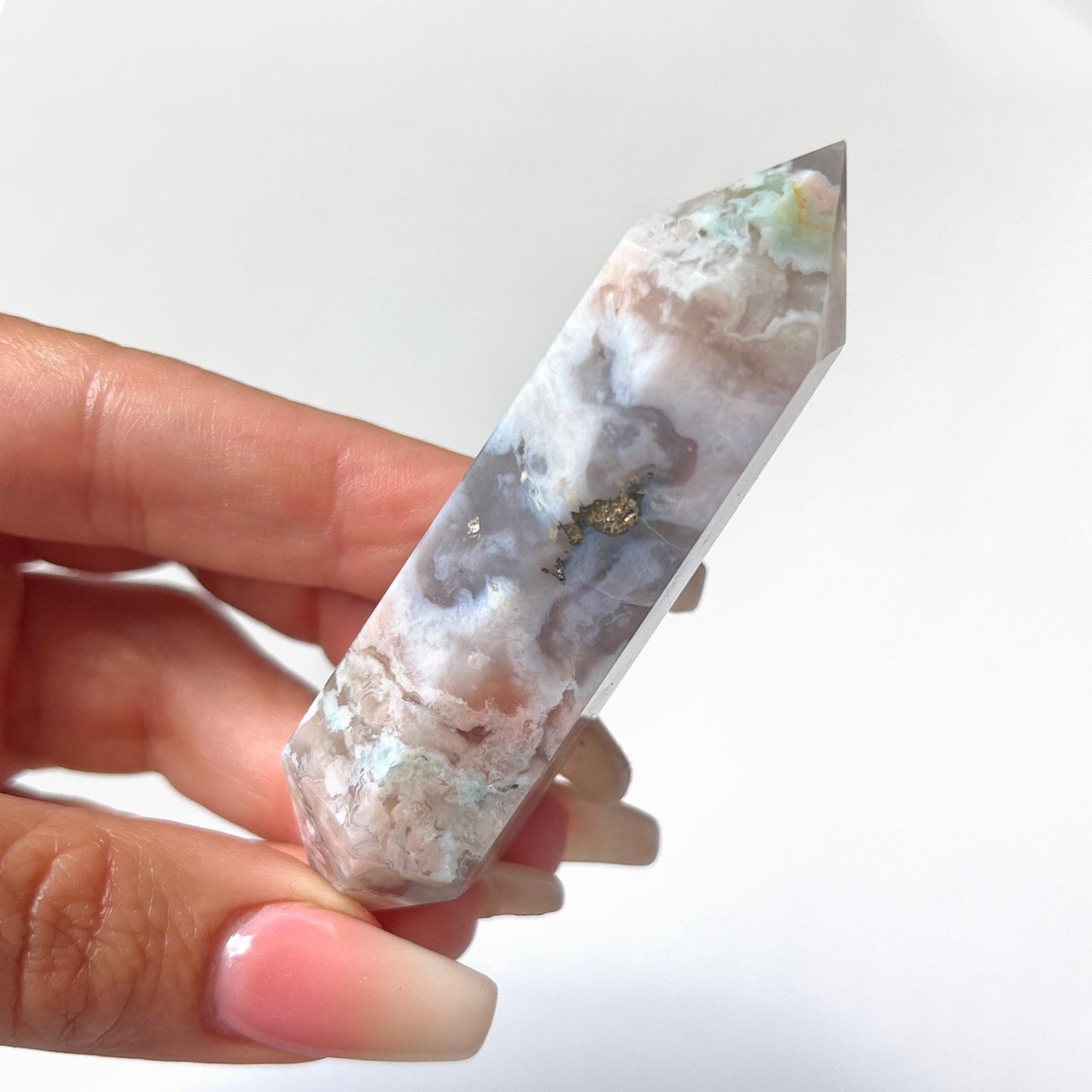 Flower Agate with Pyrite Double Terminated Wand