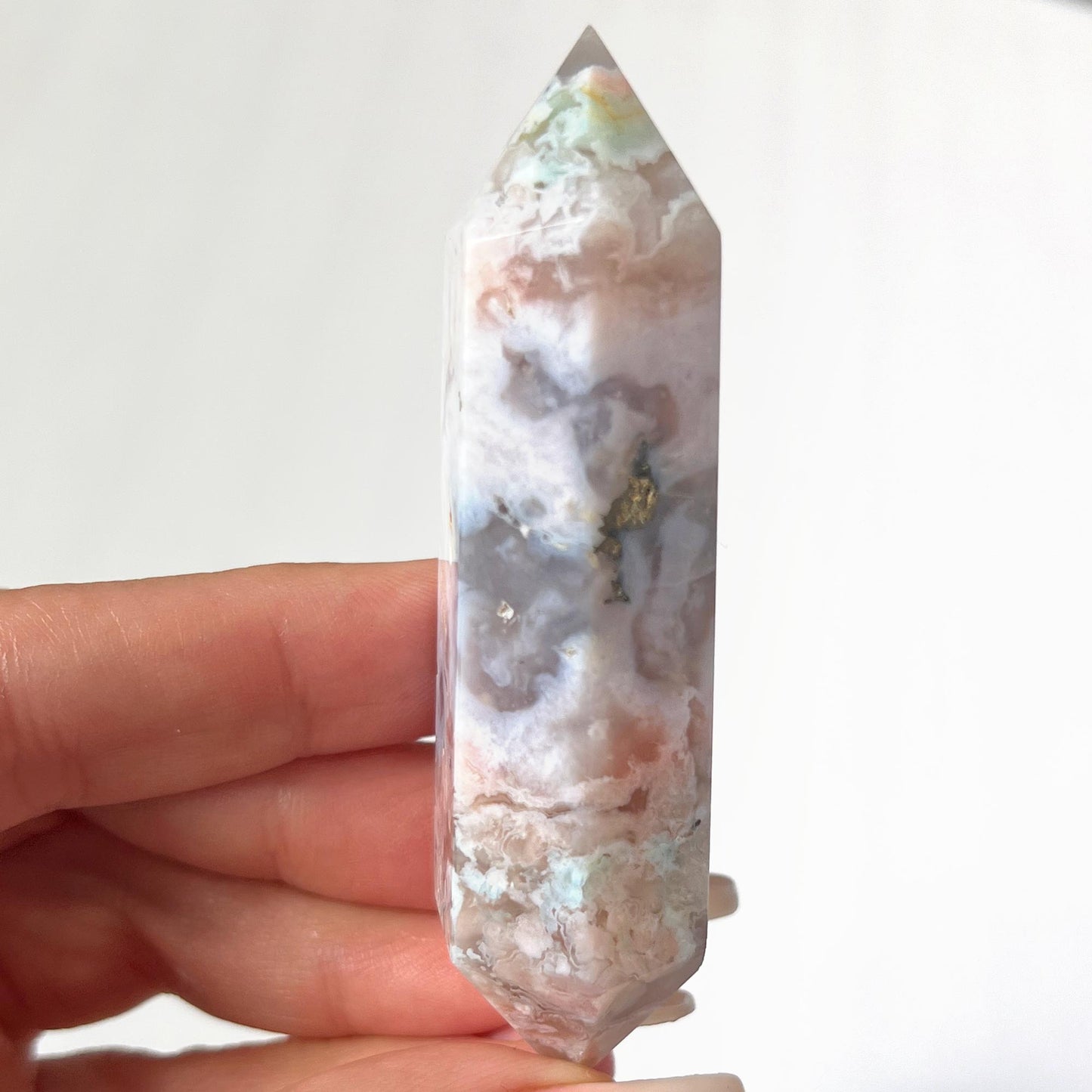 Flower Agate with Pyrite Double Terminated Wand