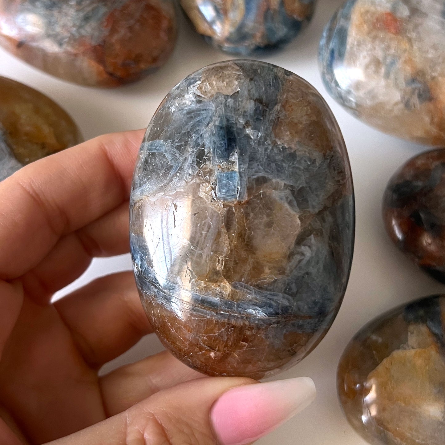 Golden Healer Blue Kyanite Palm Stone