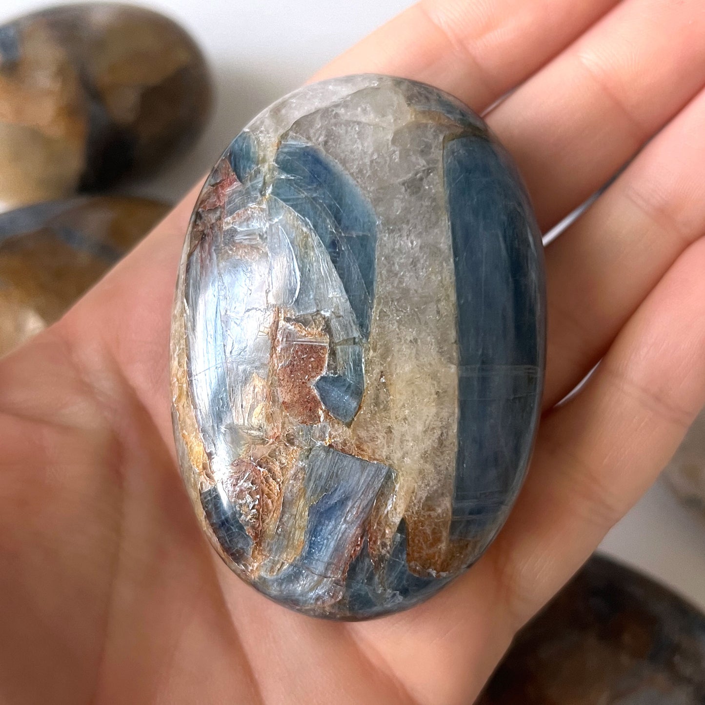 Golden Healer Blue Kyanite Palm Stone