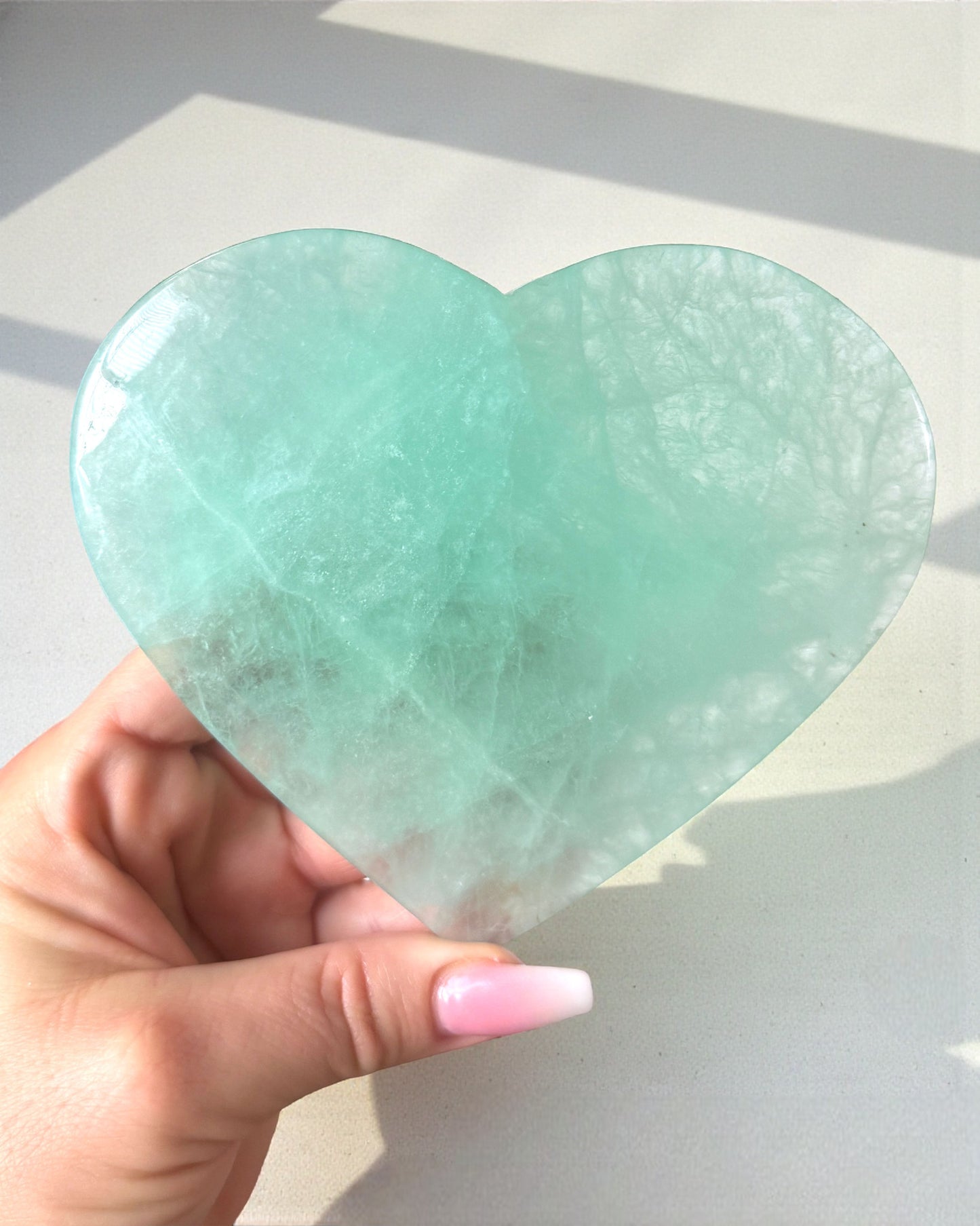 Green Fluorite Large Heart on Stand