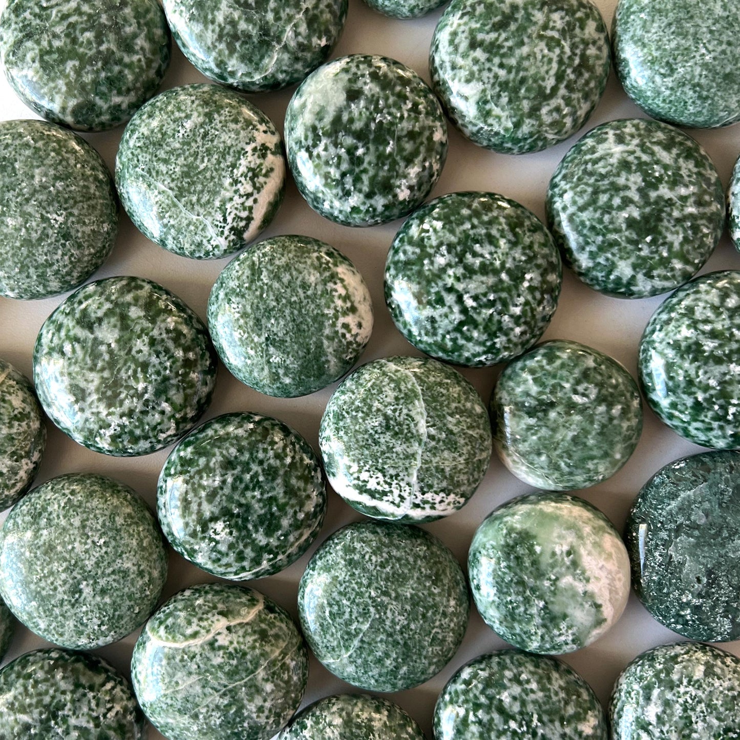 Green Snowflake Epidote Round Palm Stone