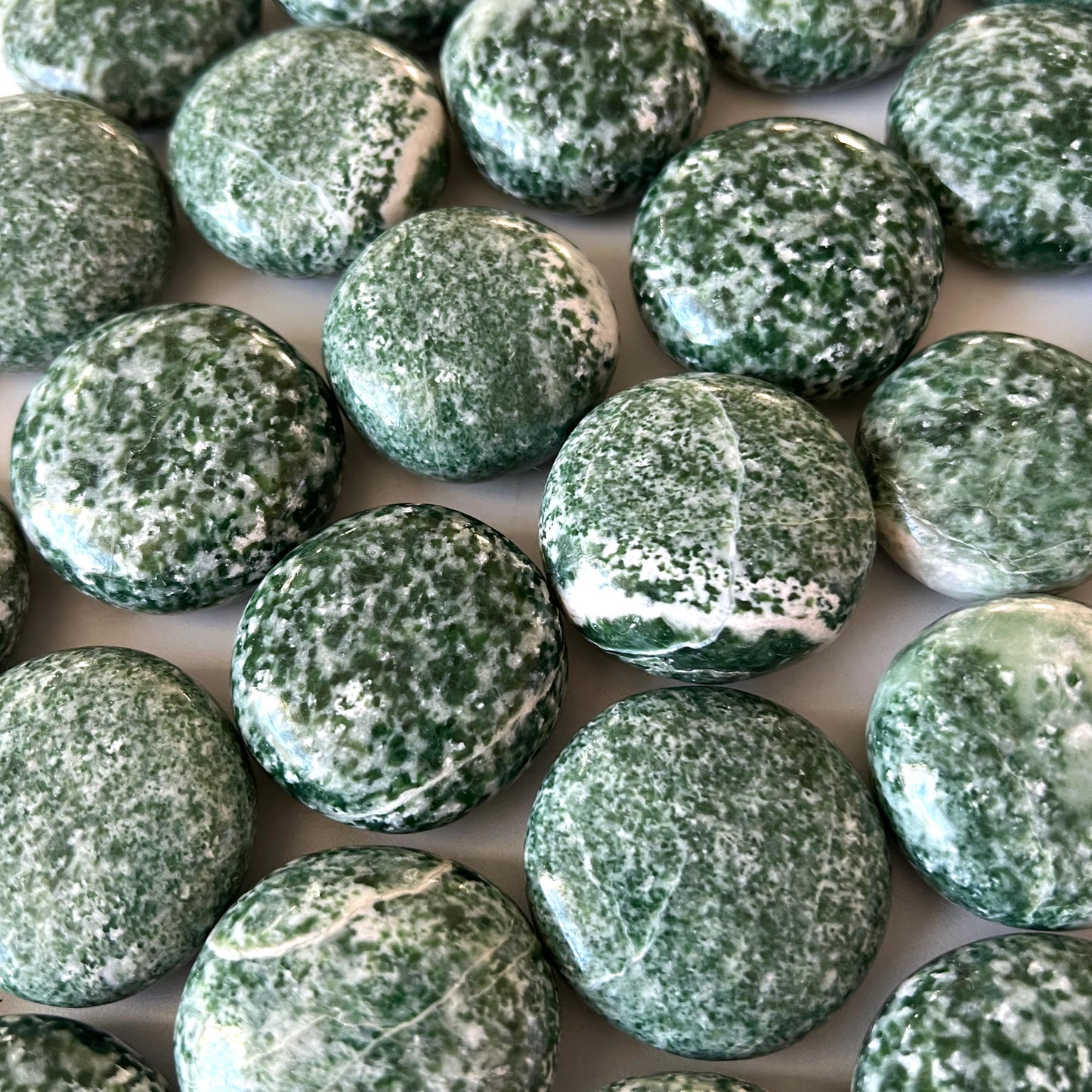 Green Snowflake Epidote Round Palm Stone