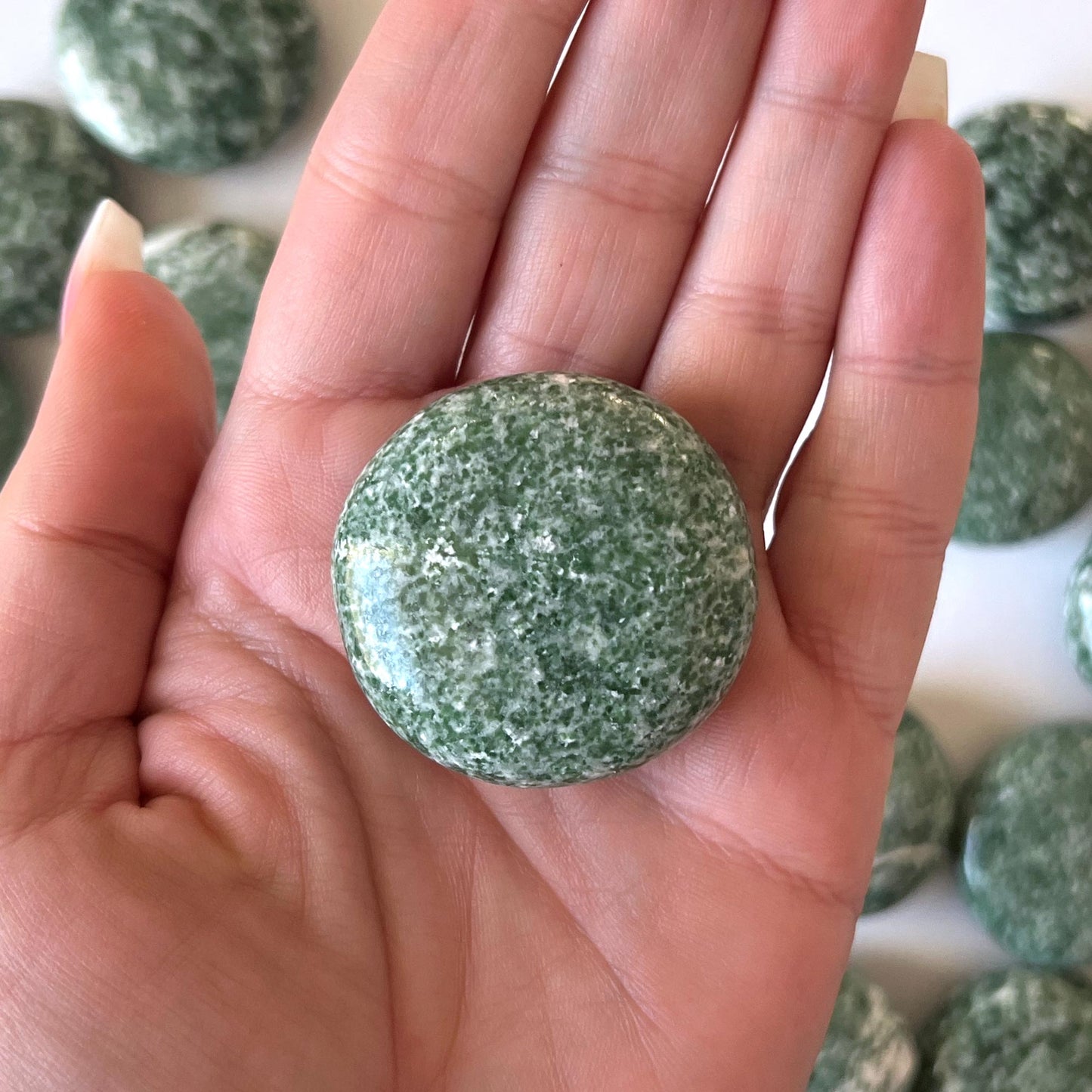 Green Snowflake Epidote Round Palm Stone