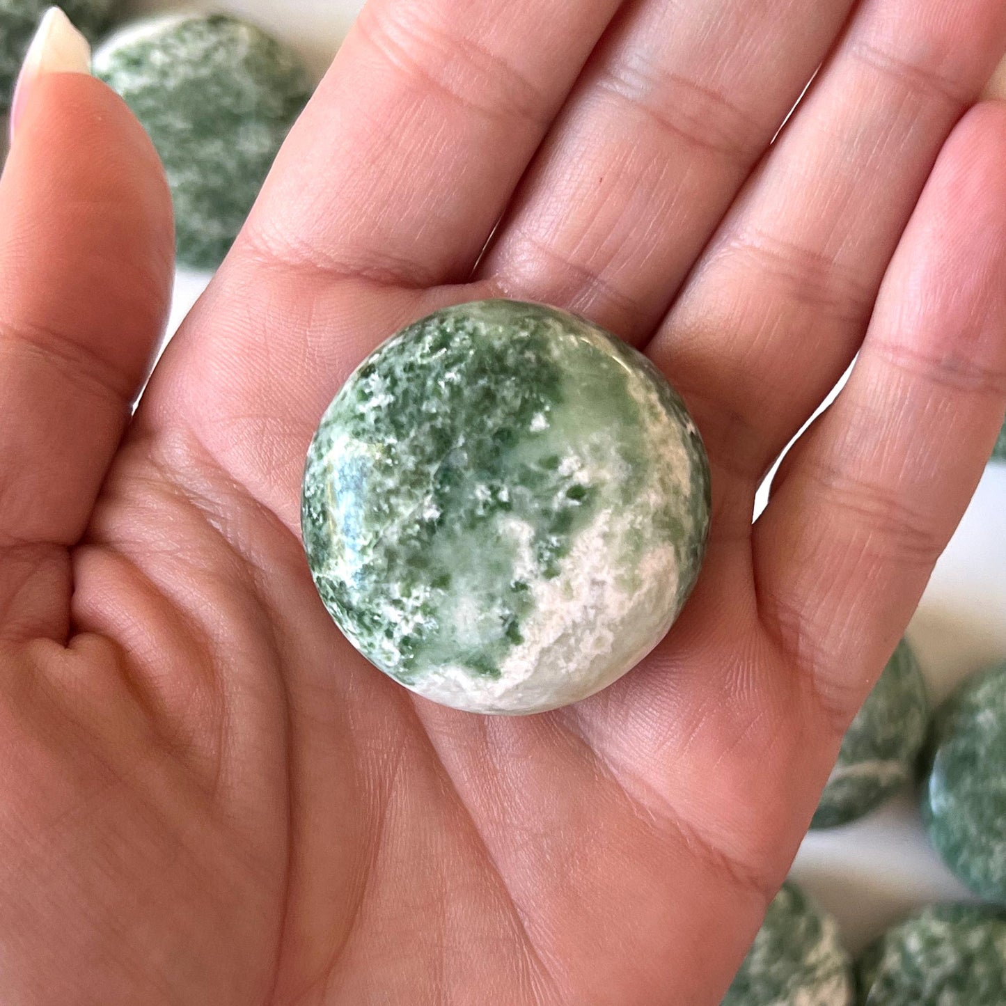 Green Snowflake Epidote Round Palm Stone
