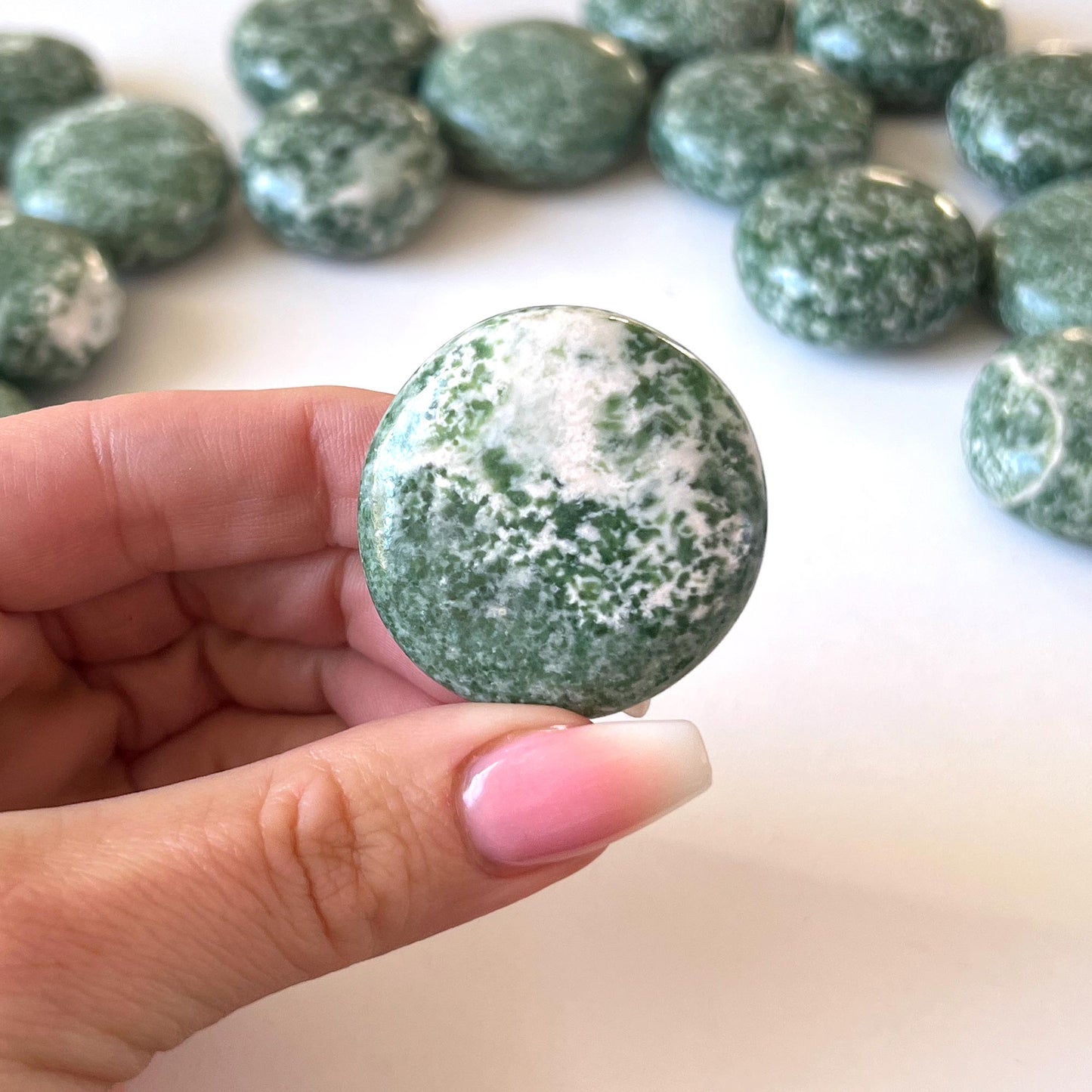 Green Snowflake Epidote Round Palm Stone