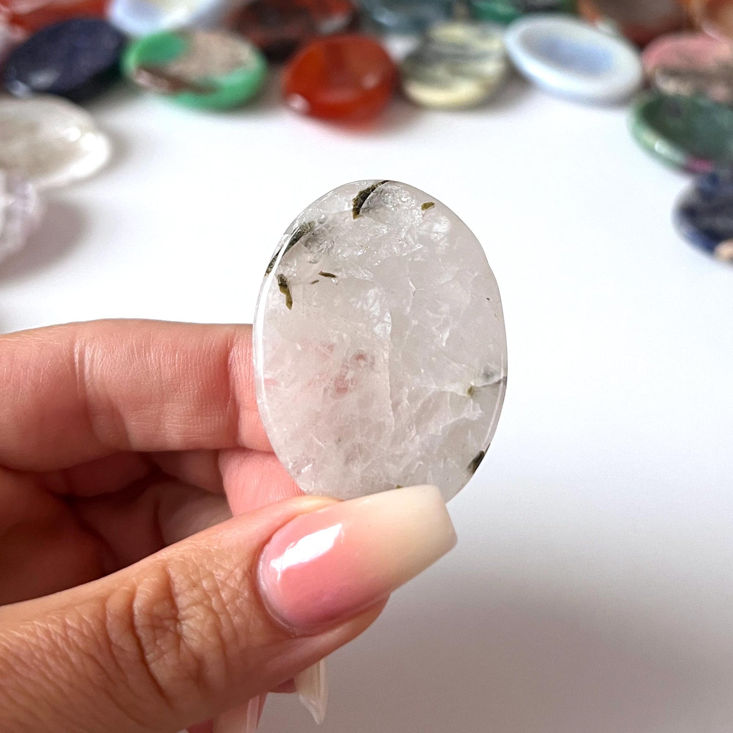 Green Tourmalinated Quartz Worry Stone