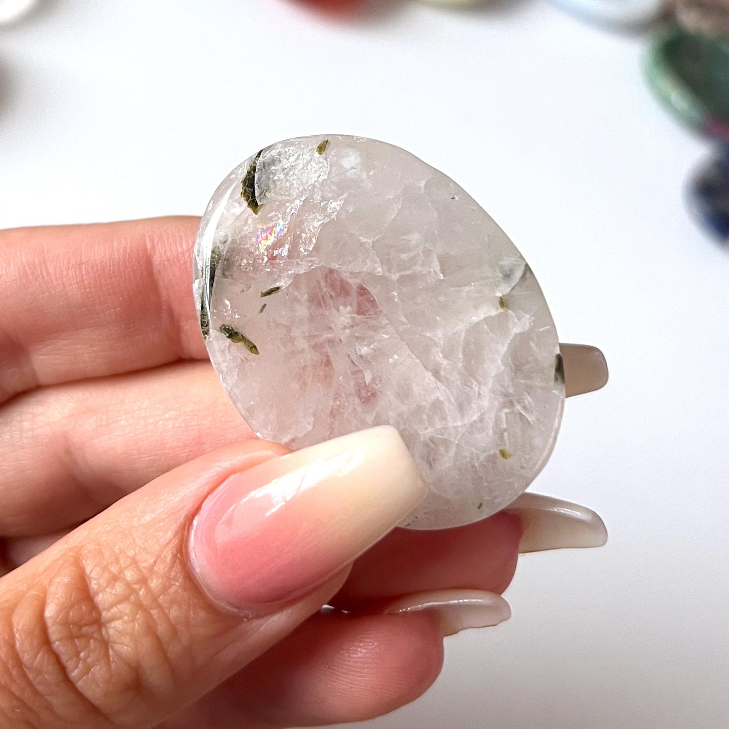 Green Tourmalinated Quartz Worry Stone