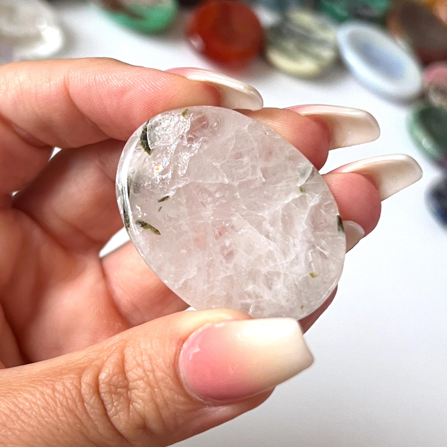 Green Tourmalinated Quartz Worry Stone