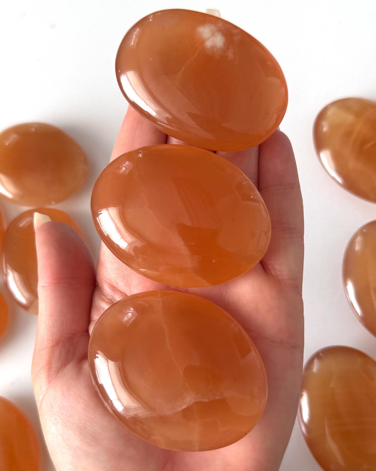Honey Calcite Palm Stone