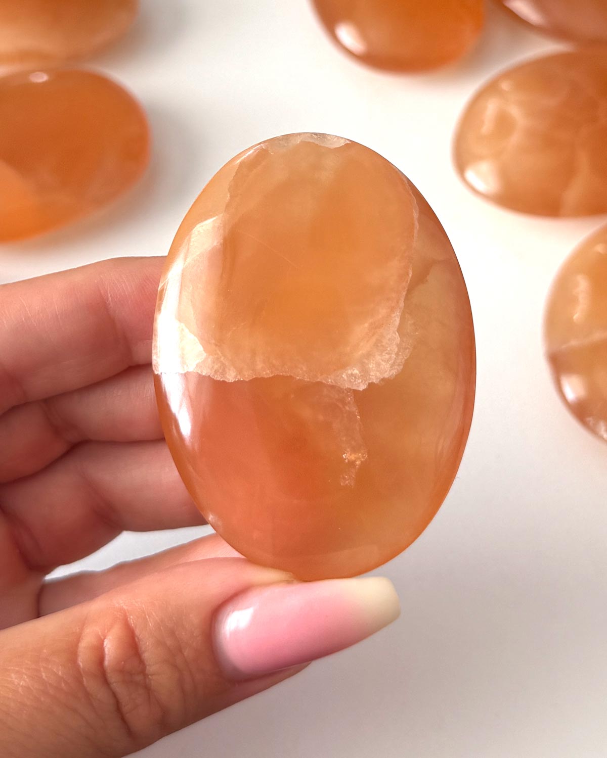 Honey Calcite Palm Stone