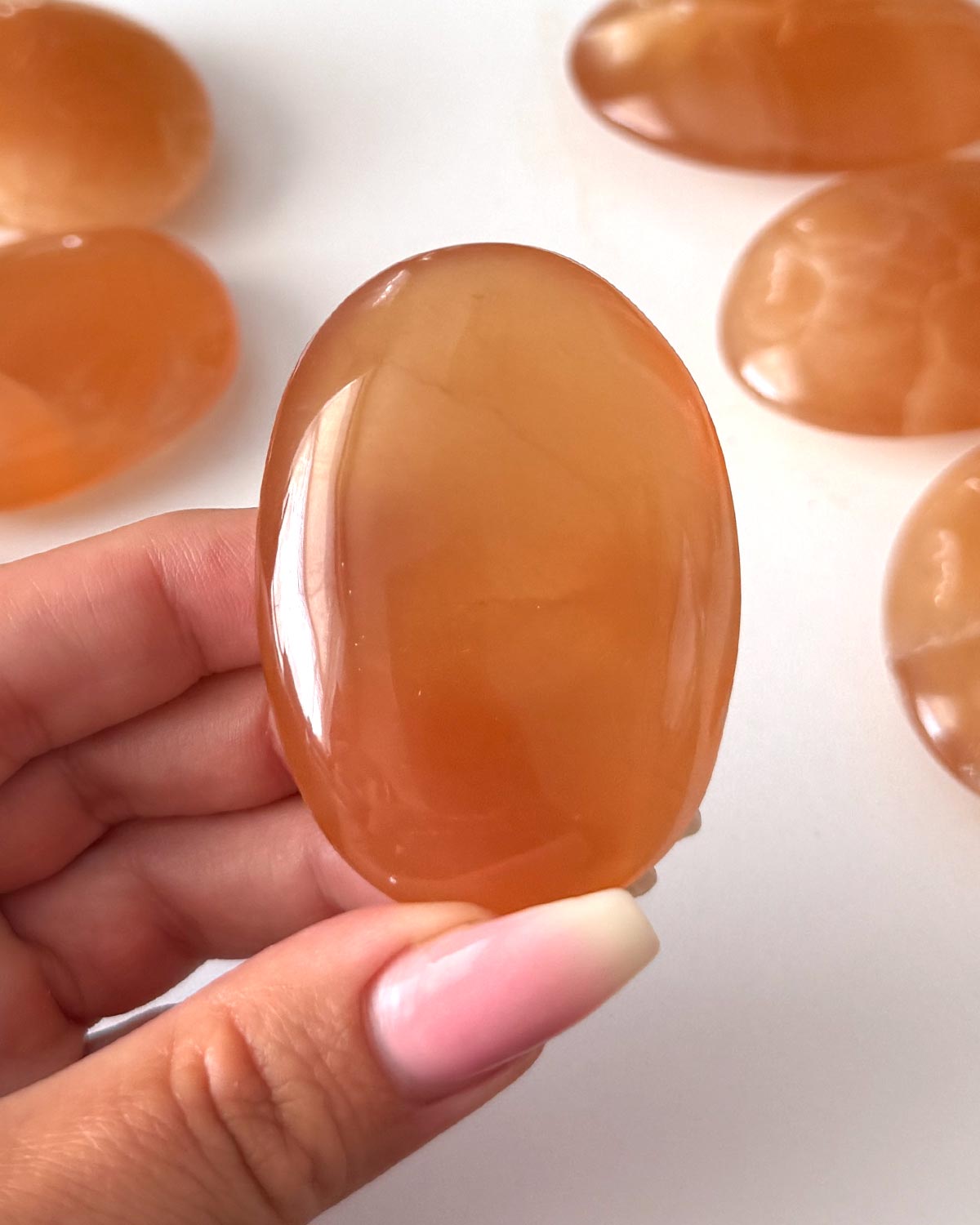 Honey Calcite Palm Stone