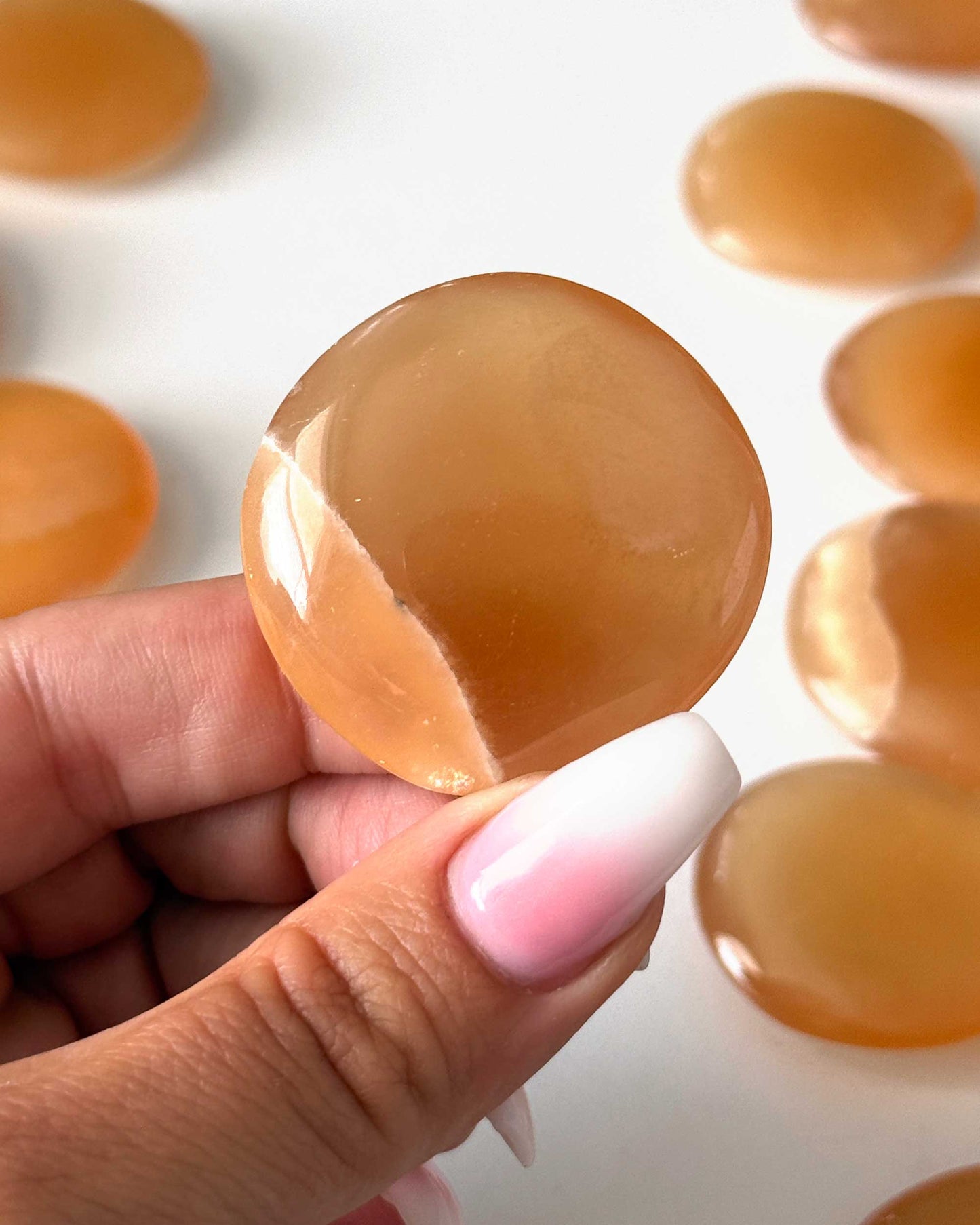 Honey Calcite Round Palm Stone