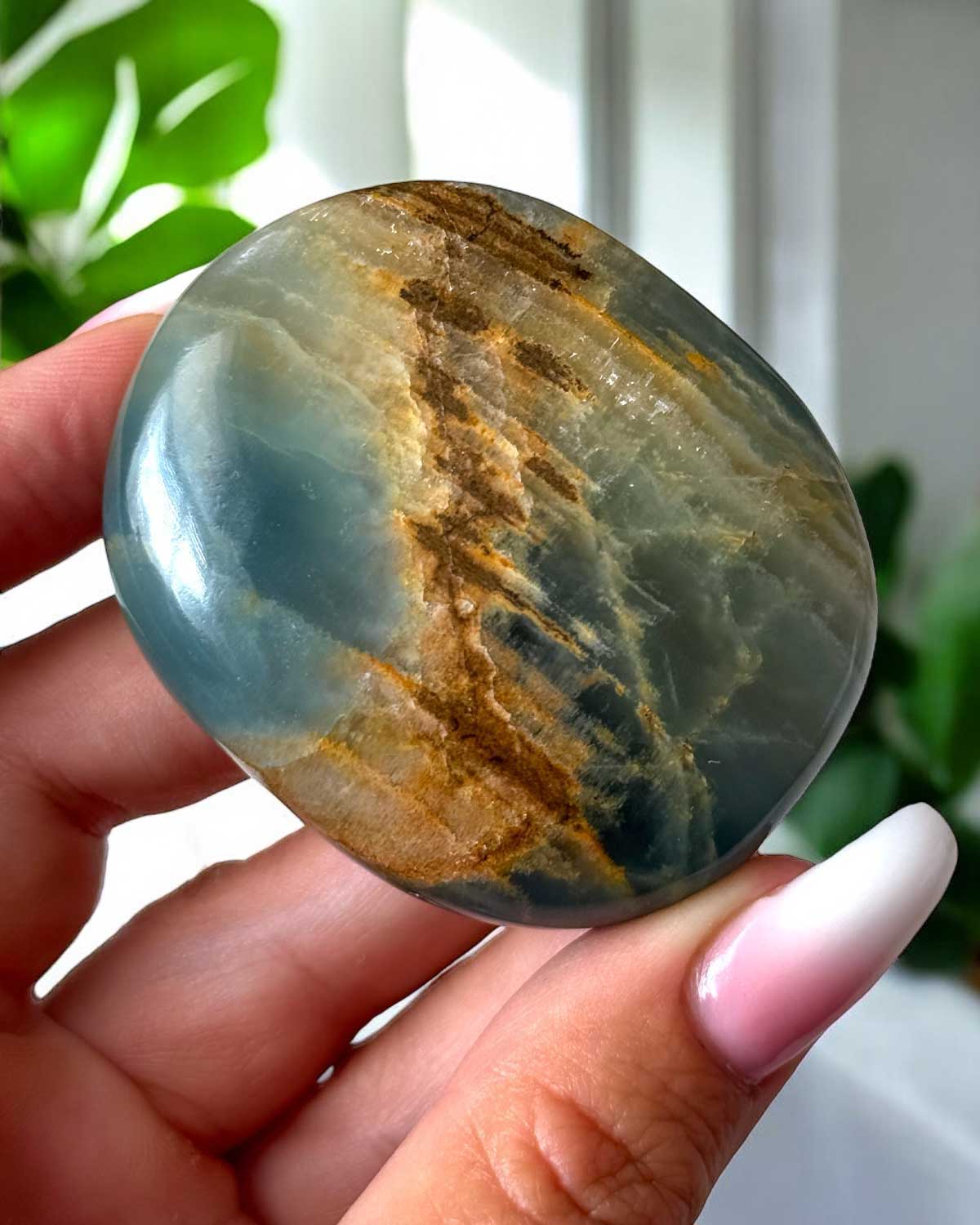 Lemurian Aquatine Blue Onyx Palm Stone