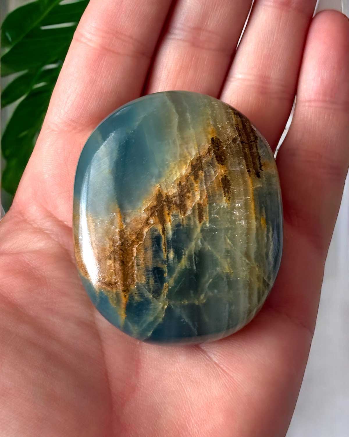 Lemurian Aquatine Blue Onyx Palm Stone
