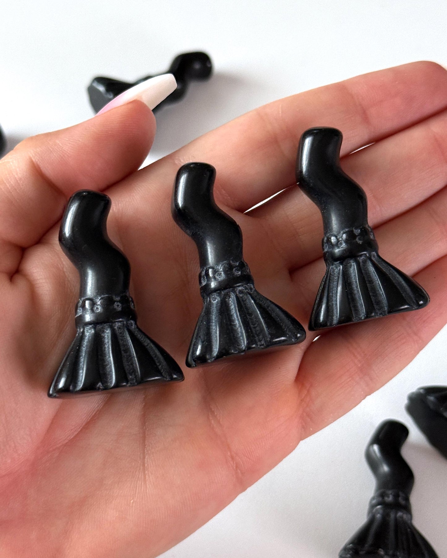 Black Obsidian Witch Broom Carving