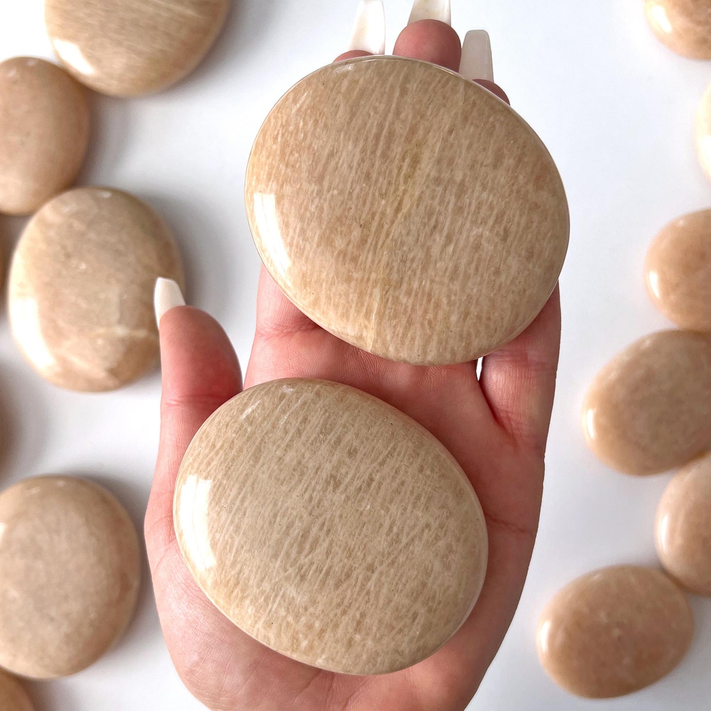 Peach Moonstone Palm Stone