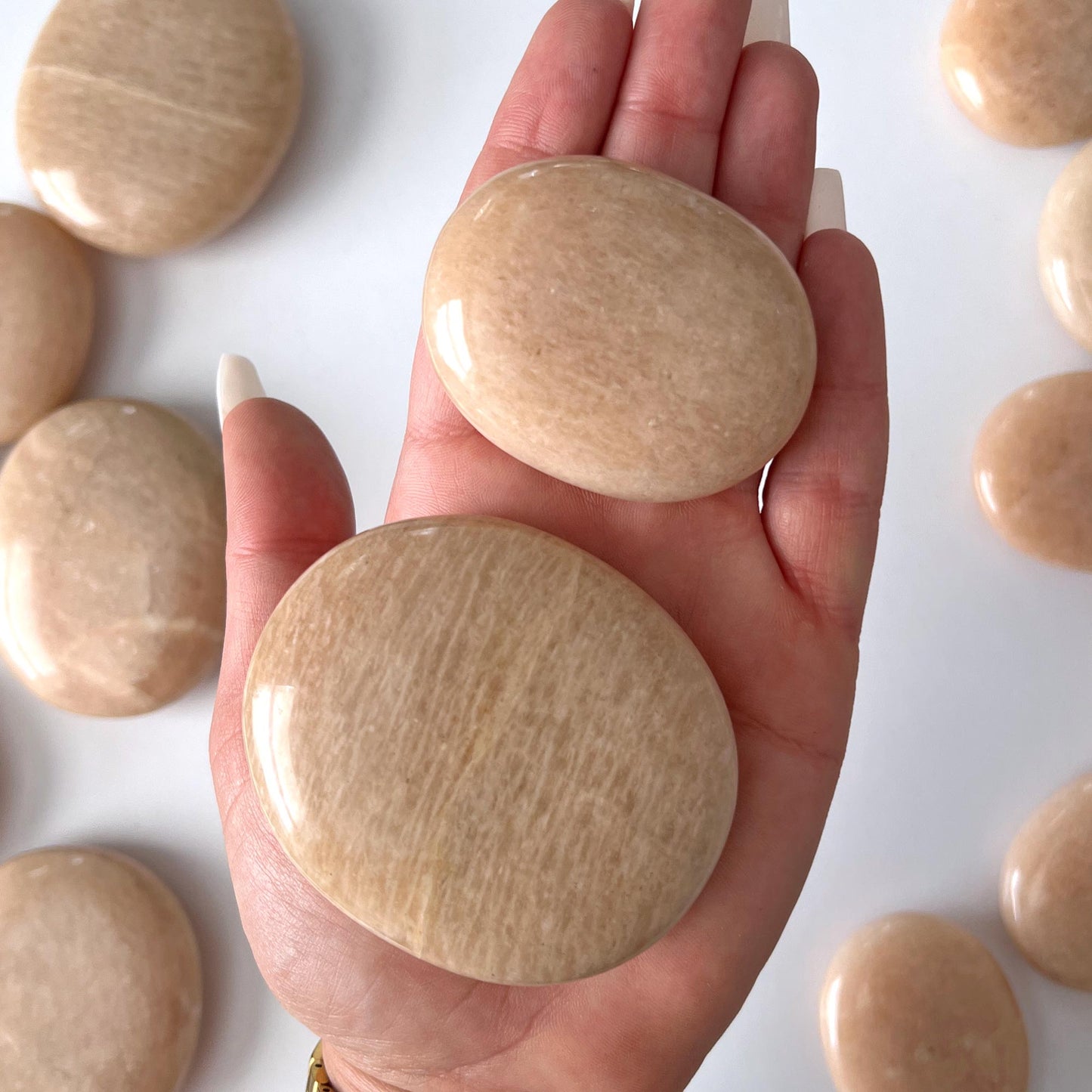 Peach Moonstone Palm Stone