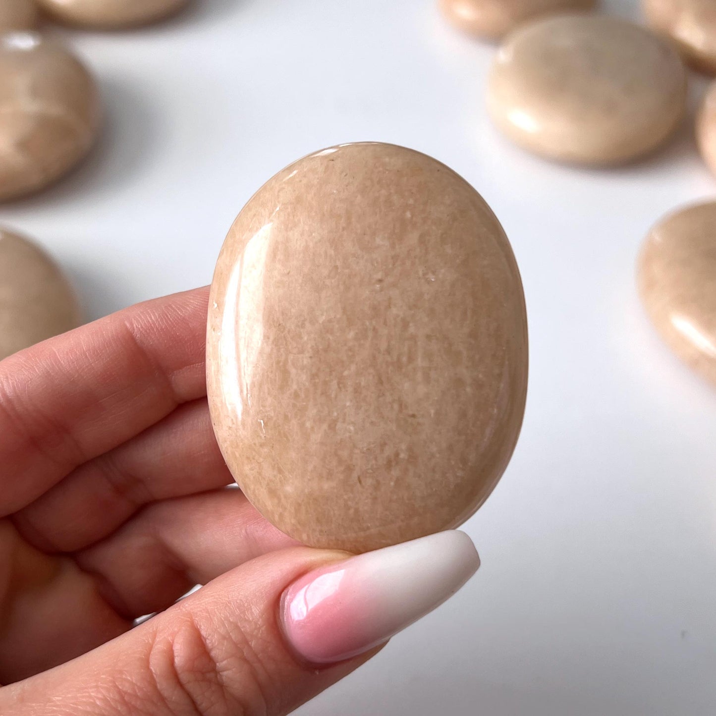 Peach Moonstone Palm Stone