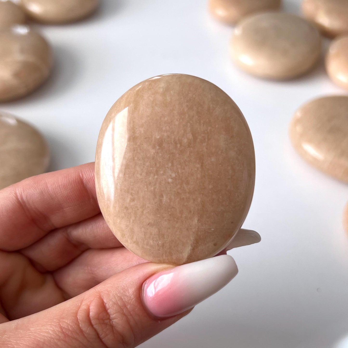Peach Moonstone Palm Stone