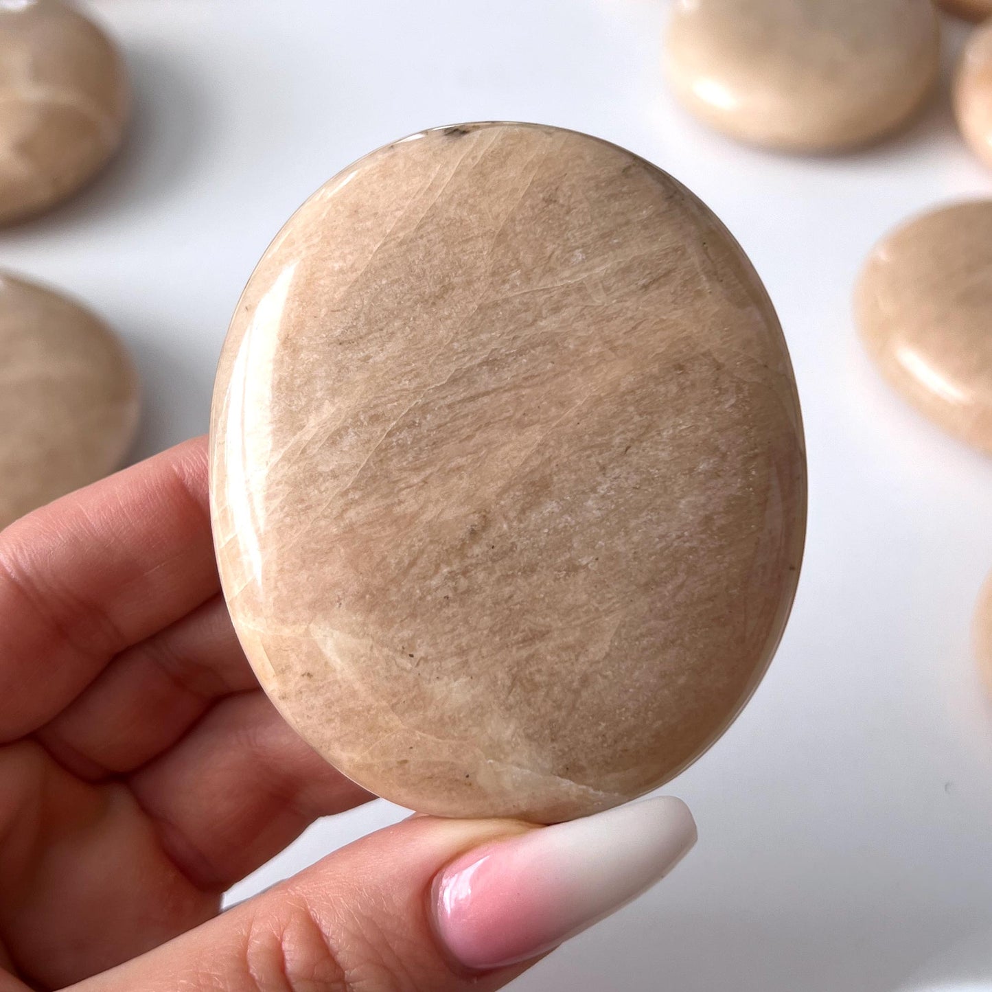 Peach Moonstone Palm Stone