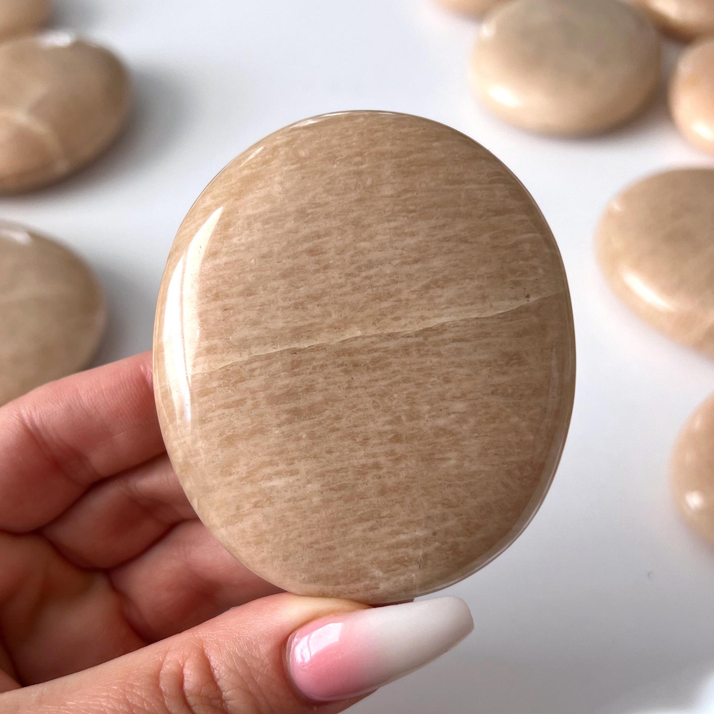 Peach Moonstone Palm Stone