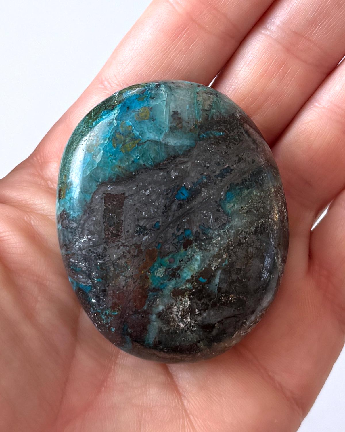 Chrysocolla with Hematite Palm Stone
