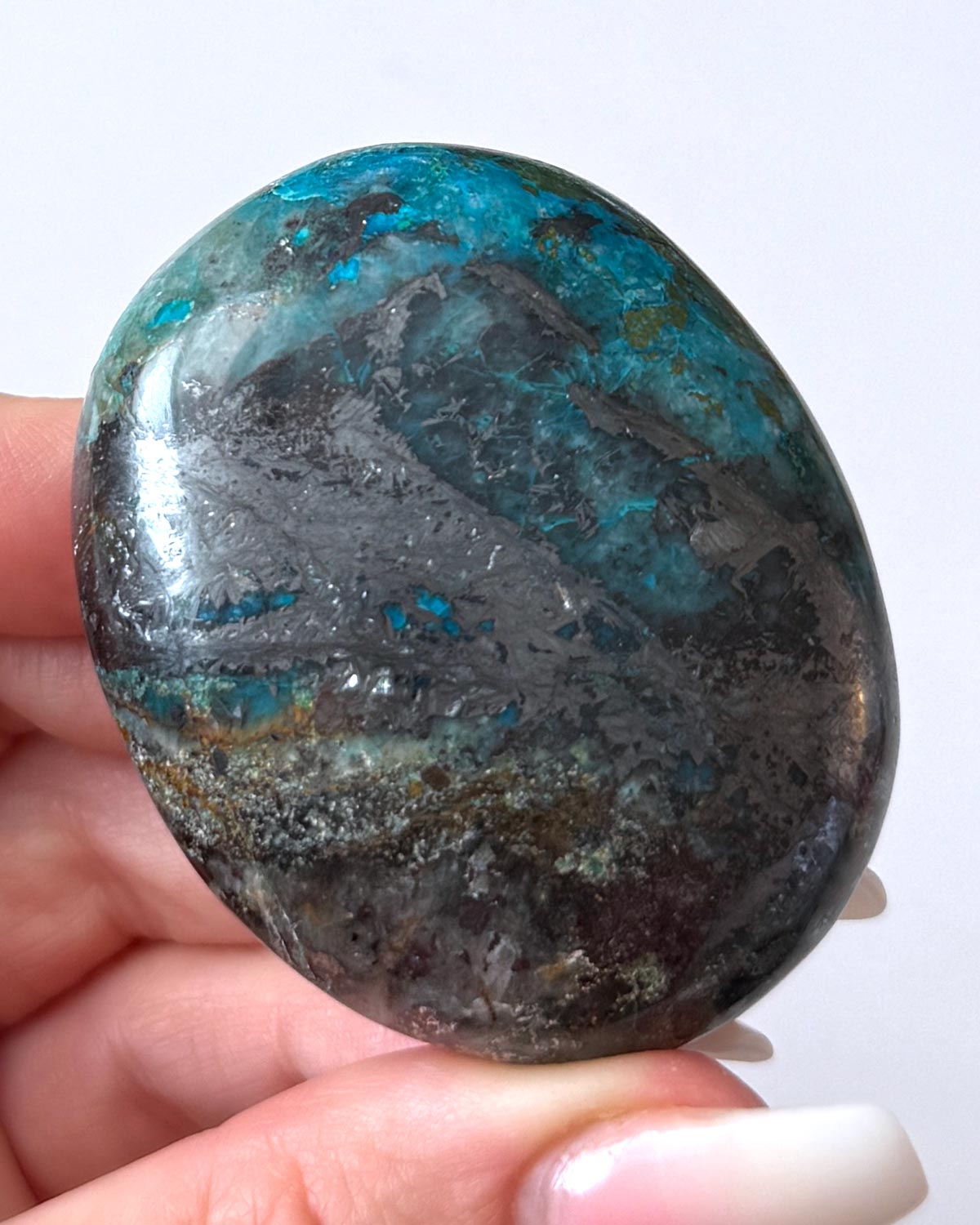 Chrysocolla with Hematite Palm Stone
