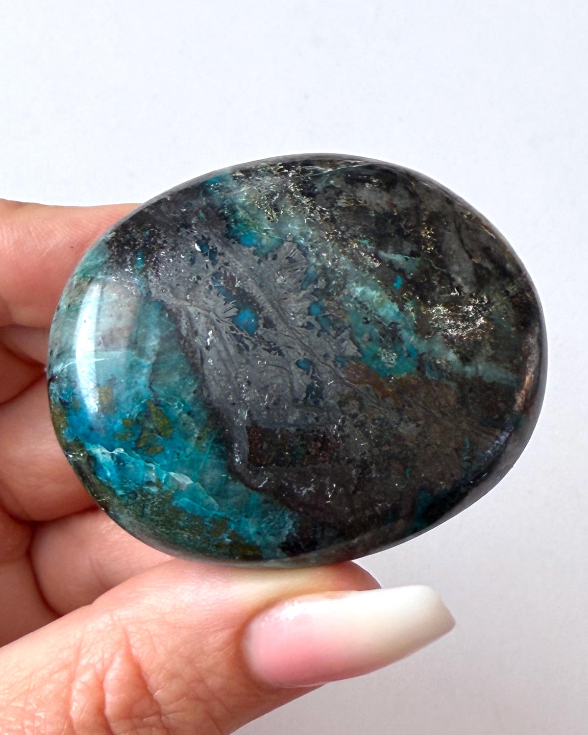 Chrysocolla with Hematite Palm Stone