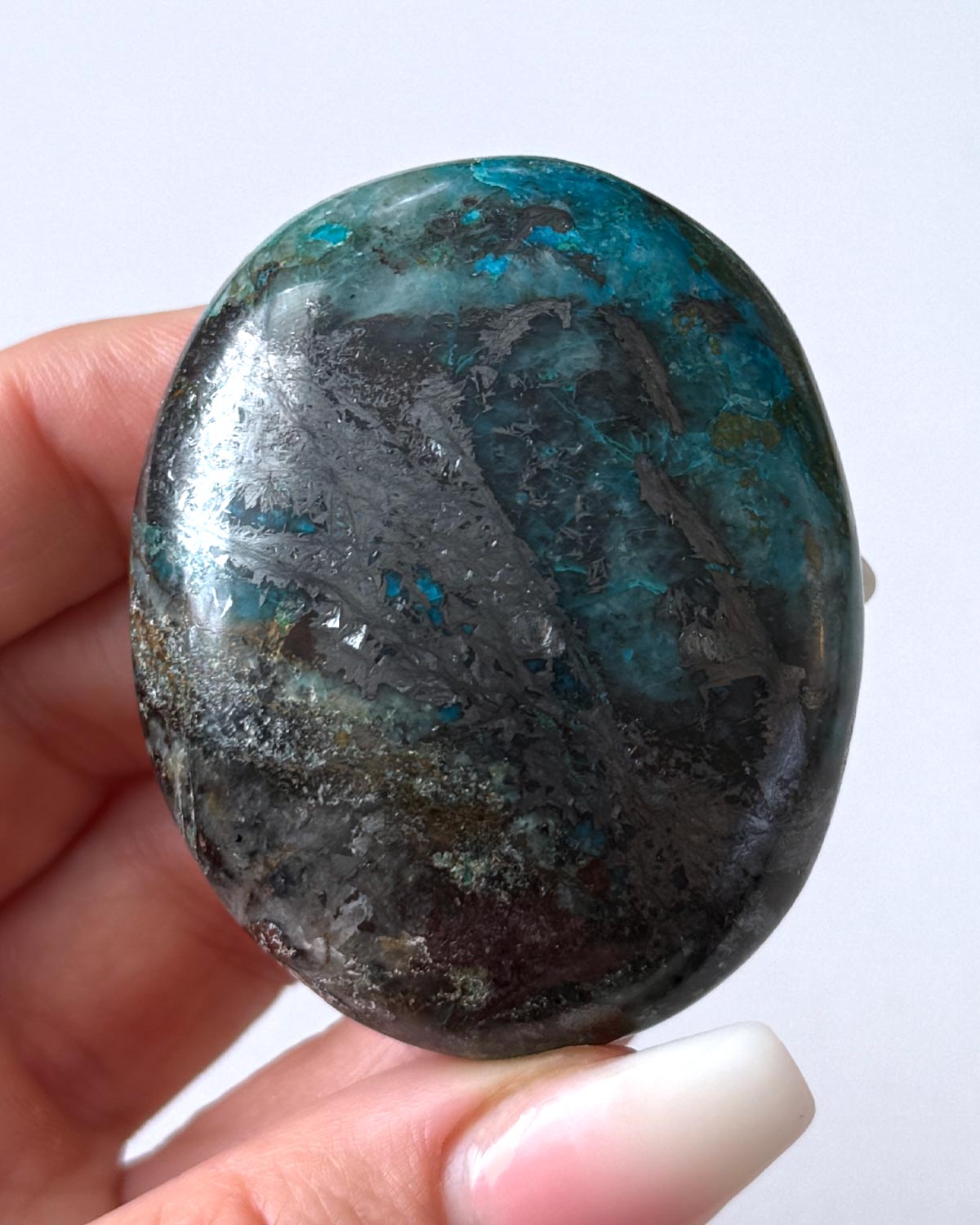Chrysocolla with Hematite Palm Stone