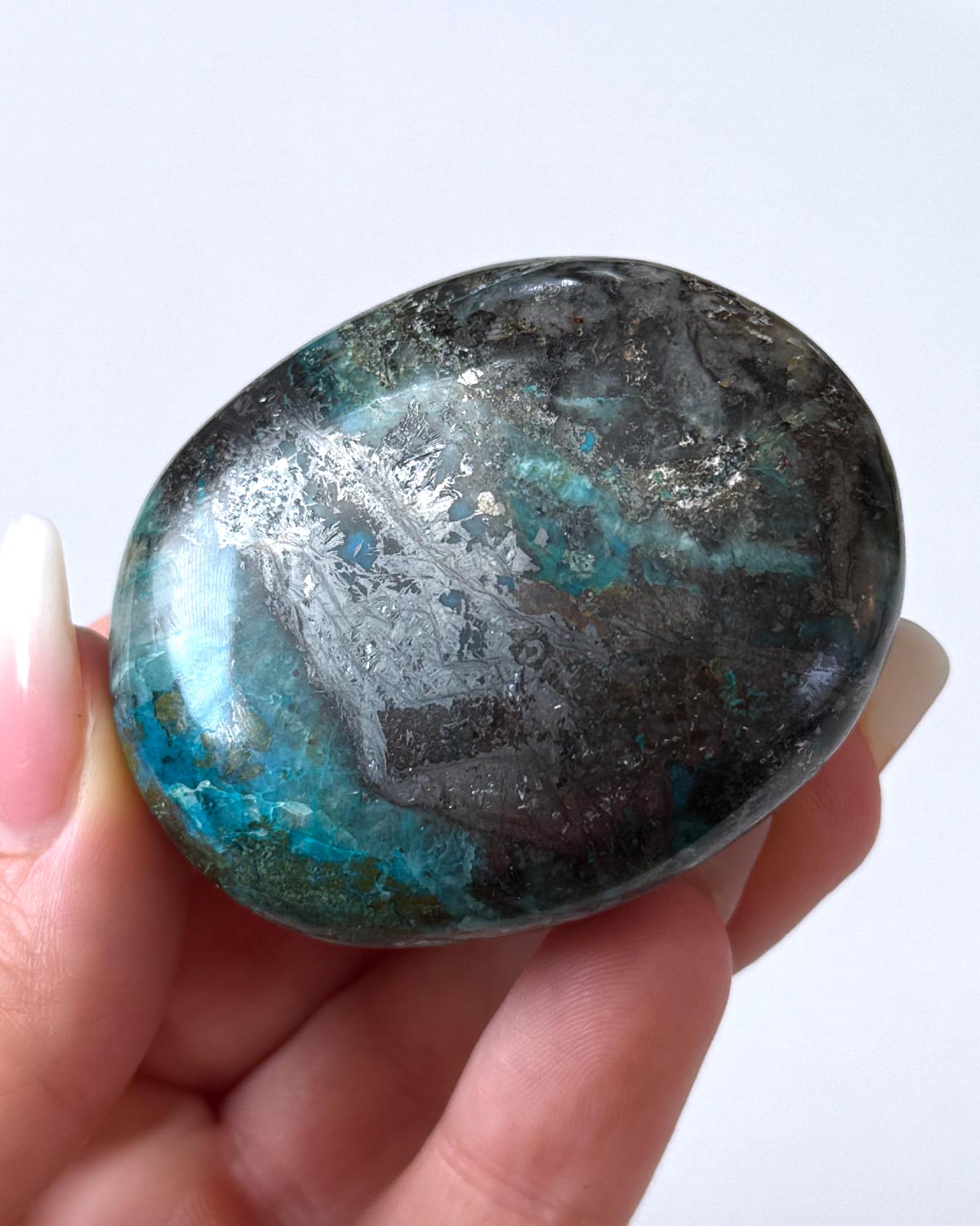 Chrysocolla with Hematite Palm Stone
