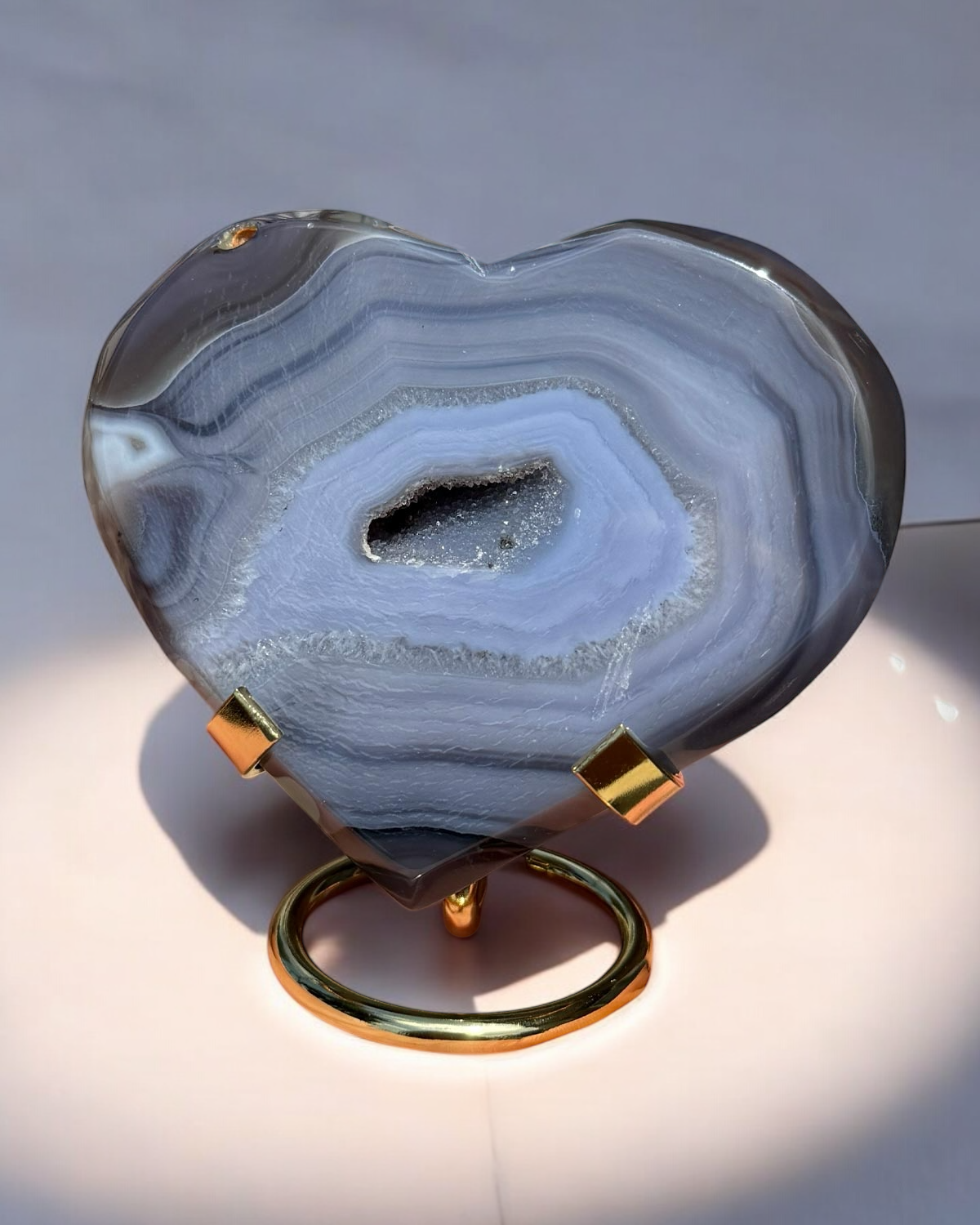 Banded Agate Druzy Heart on Stand