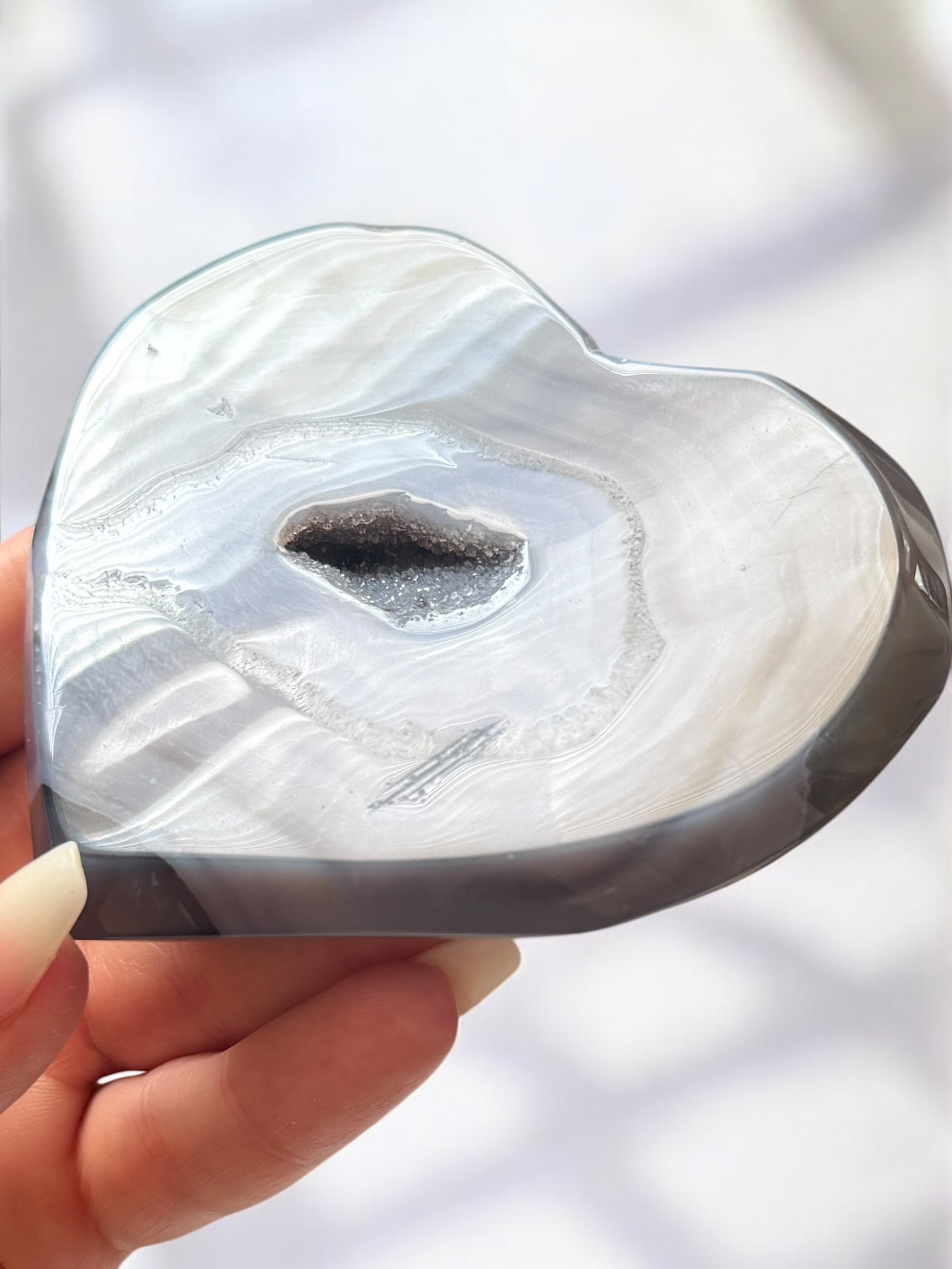 Banded Agate Druzy Heart on Stand