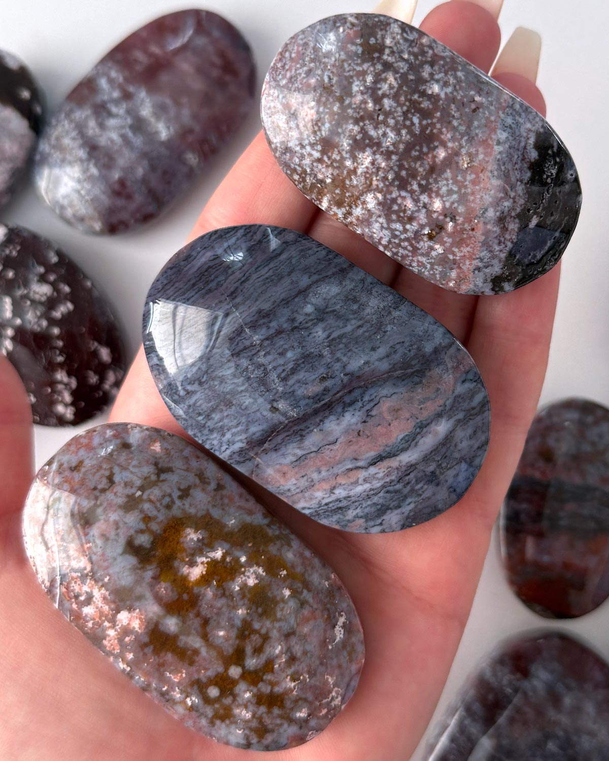 Pink Ocean Jasper Palm Stone