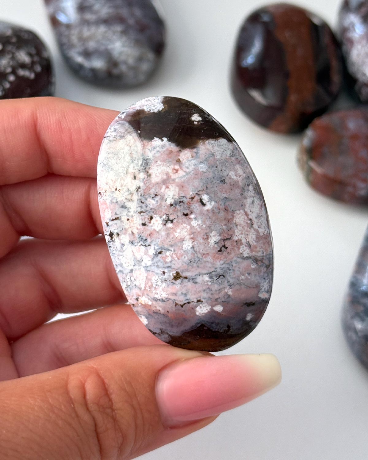 Pink Ocean Jasper Palm Stone