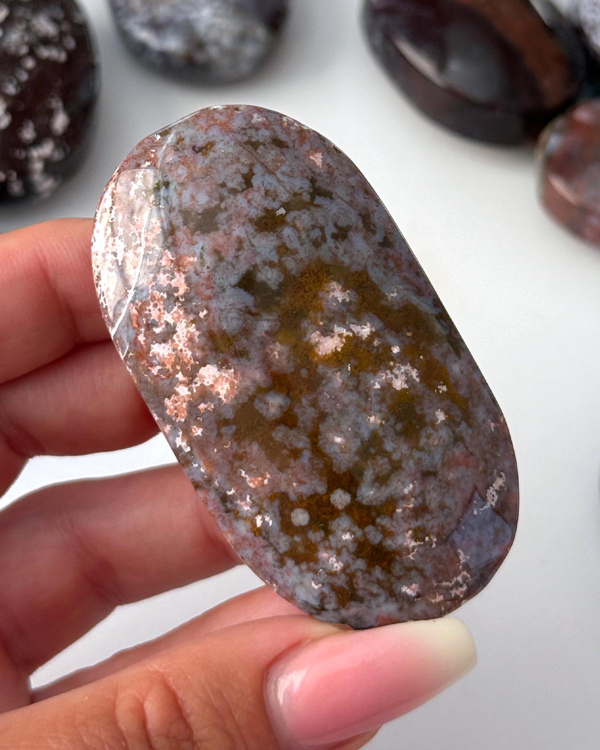 Pink Ocean Jasper Palm Stone