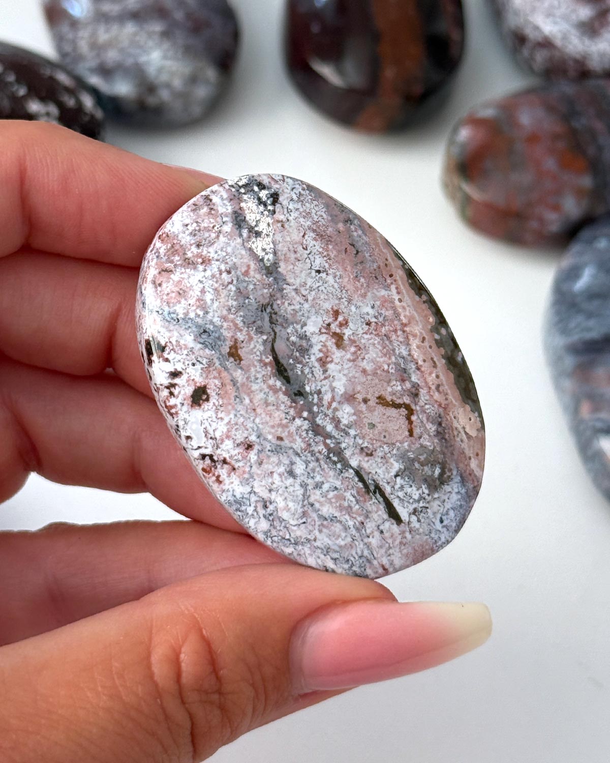 Pink Ocean Jasper Palm Stone